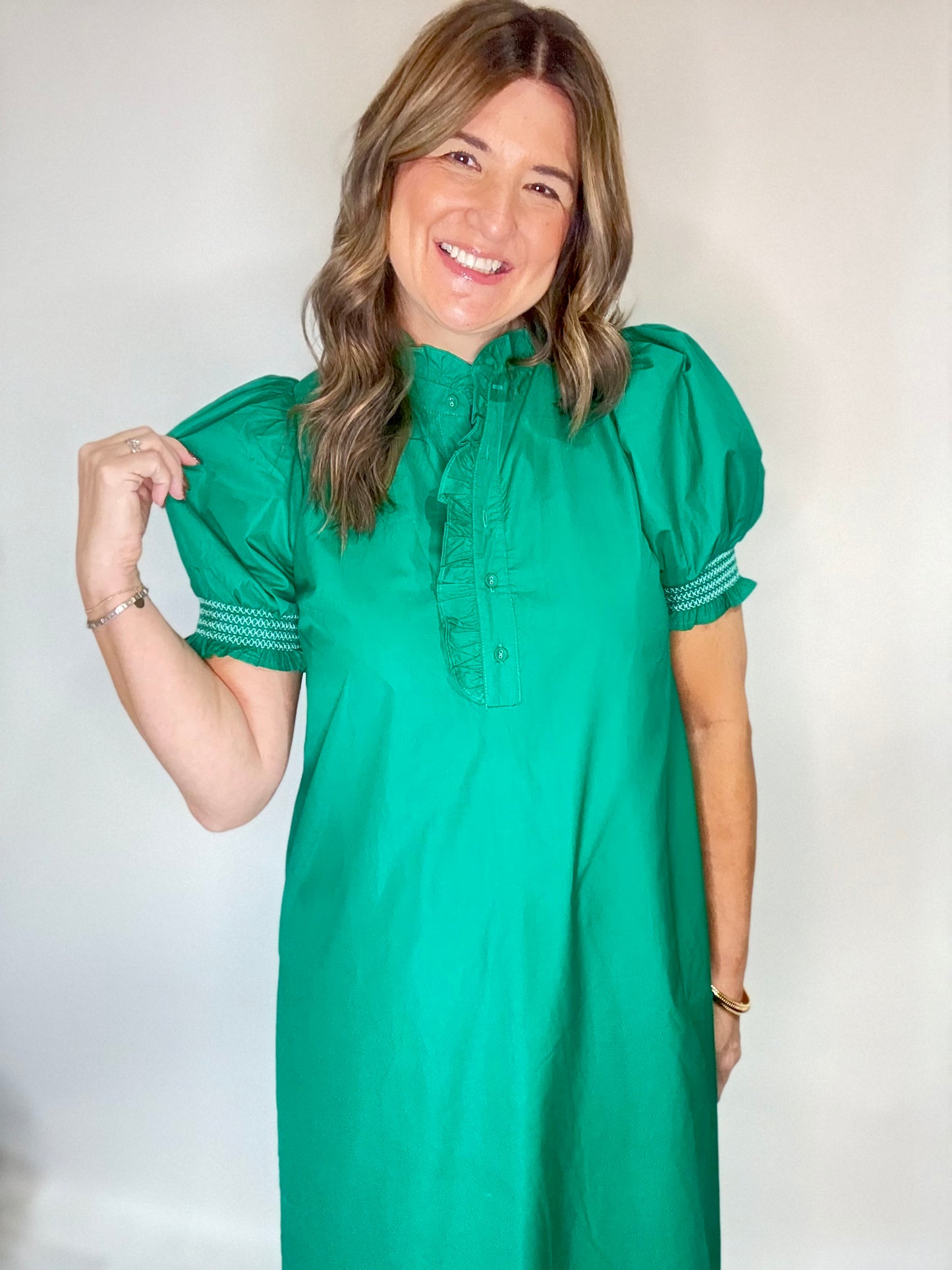 The Kelly Green Embroidered Midi Dress - Triple Charm Boutique