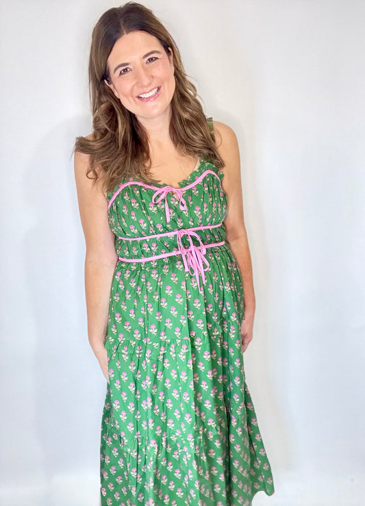 The Francie Green  Floral  Midi Dress