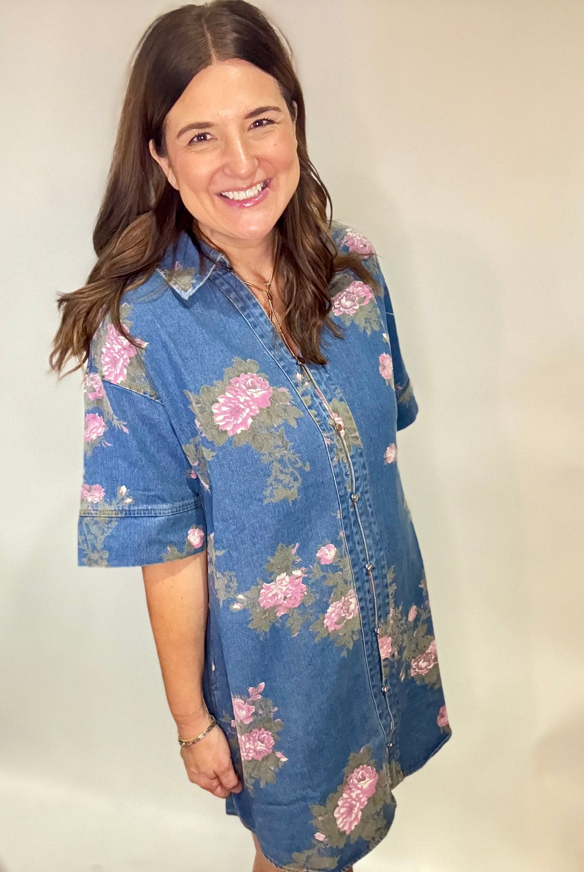 The Denim Floral Dress - Triple Charm Boutique