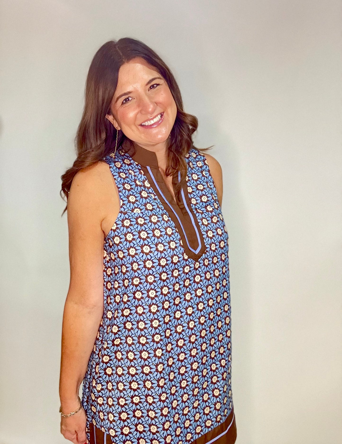 The Chocolate & Teal Sleeveless Fall Shift Dress