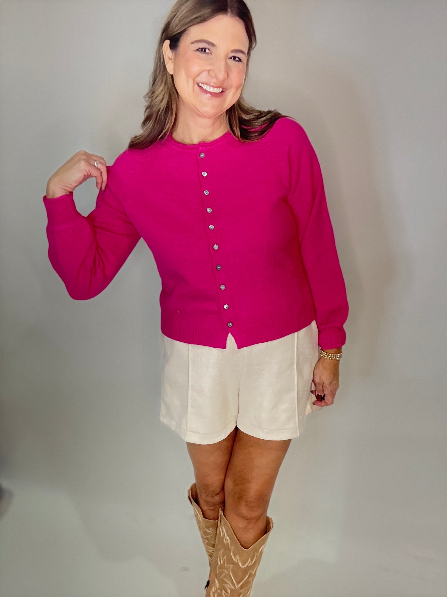 The Hot Pink Button Up Cardigan Sweater