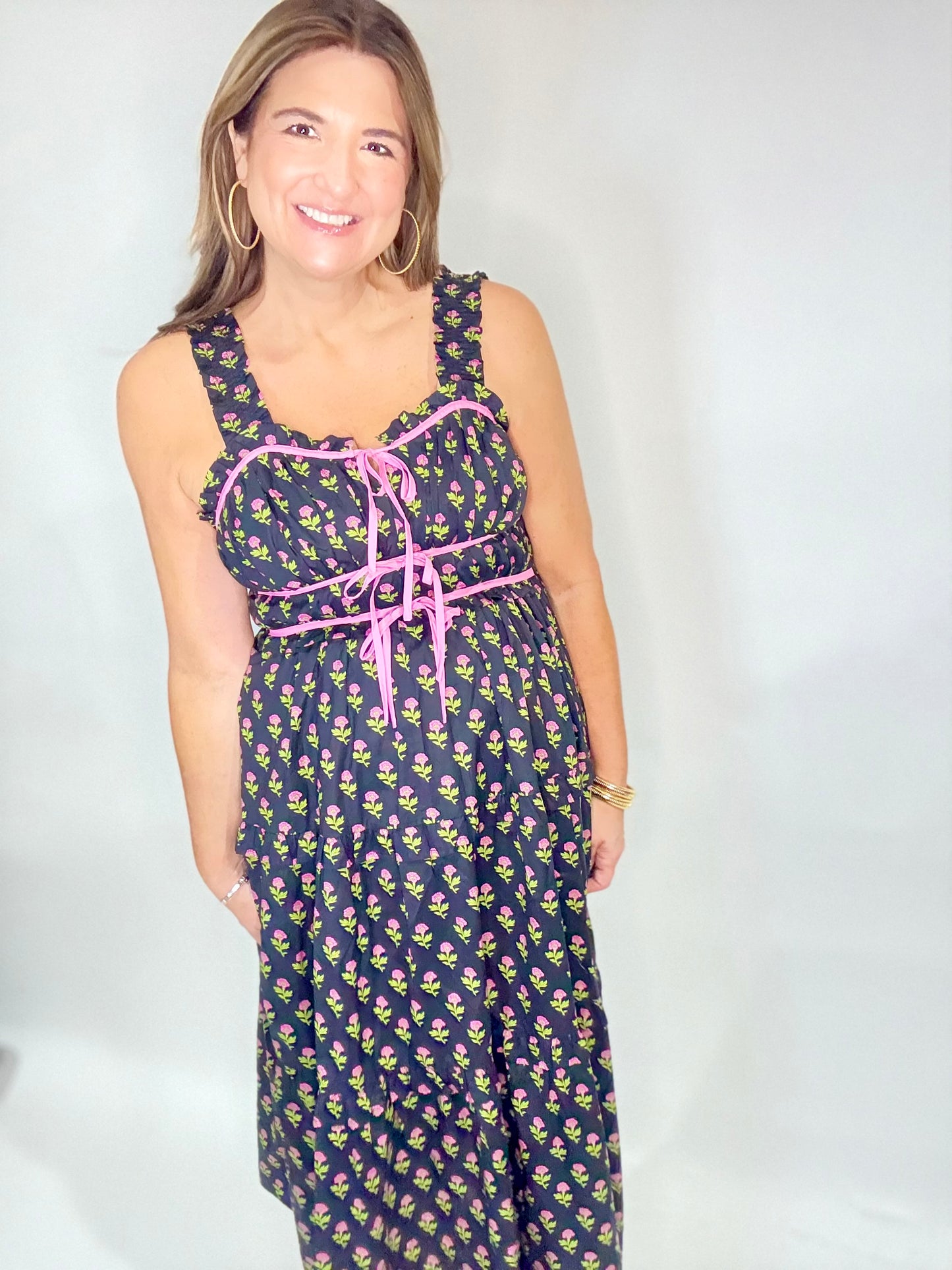 The Francie Black Floral Midi Dress