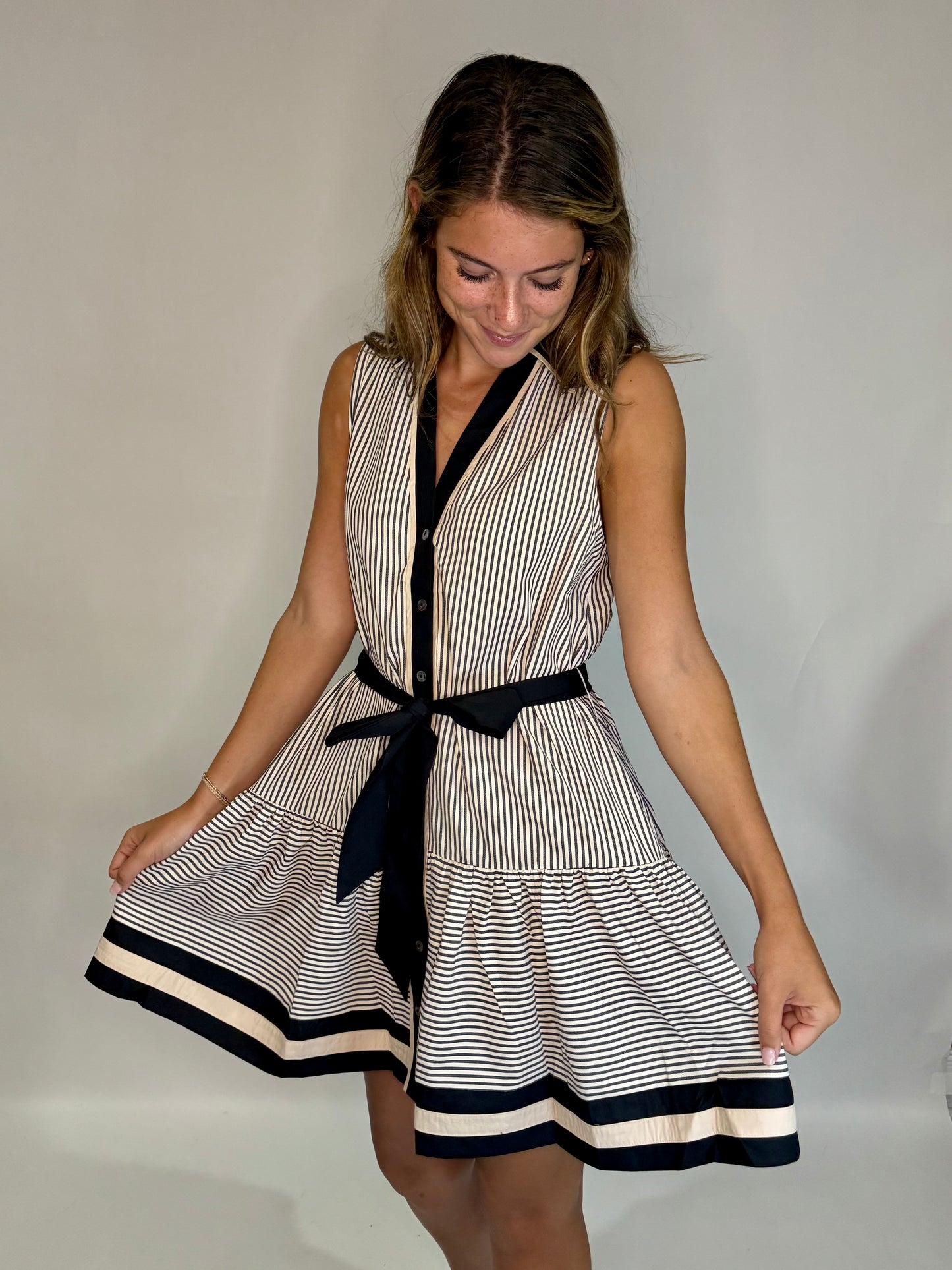 The Black Stripe Midi Tie Dress - Triple Charm Boutique