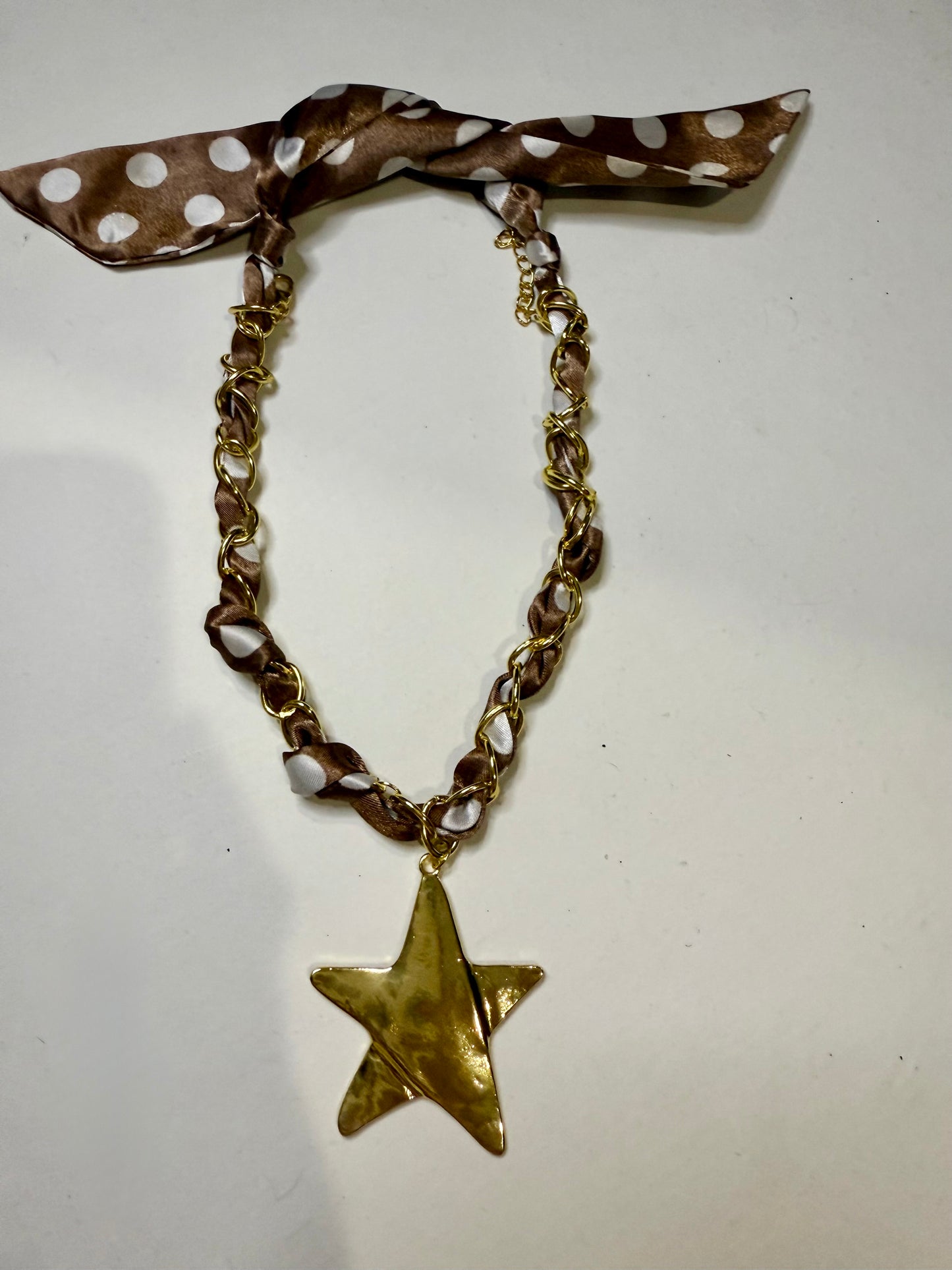 The Gold Star Tan Polka Scarf Necklace - Triple Charm Boutique