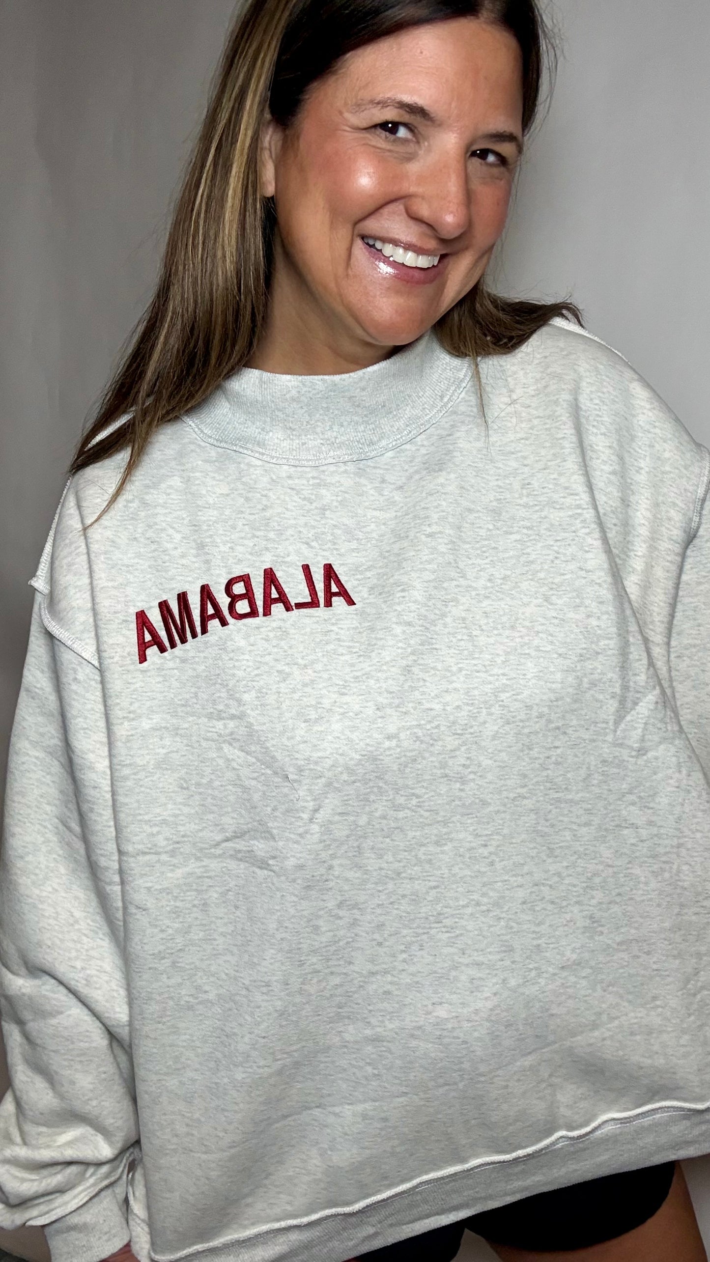 Embroidery AL Oversized Mock Neck Sweatshirt