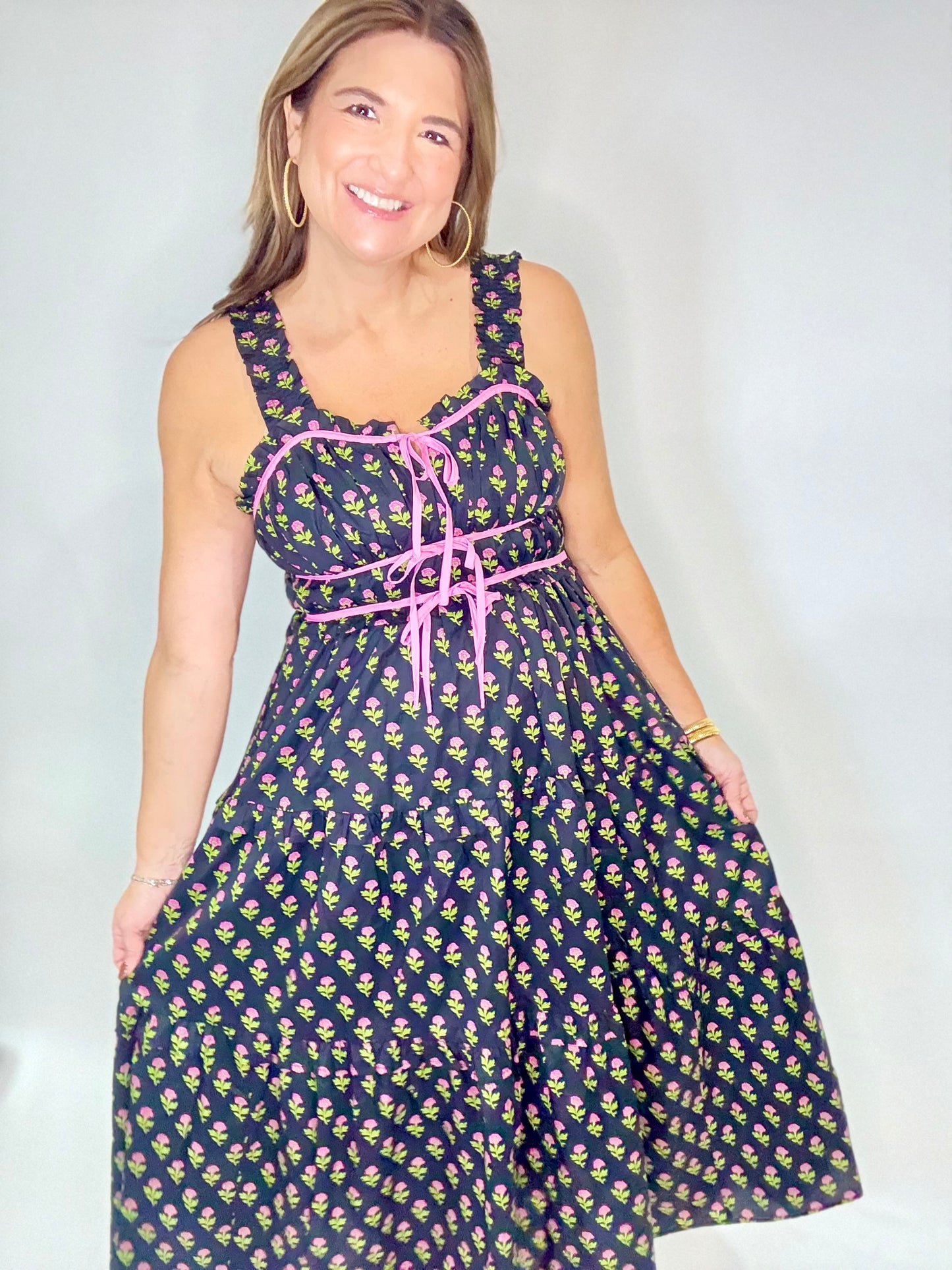 The Francie Black Floral Midi Dress