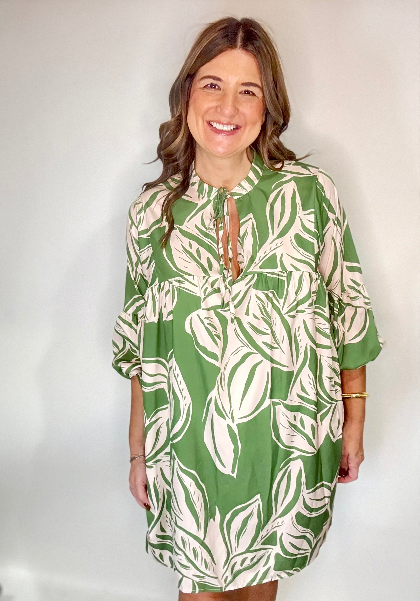 The Sage Green Fall Leaf Tie Dress