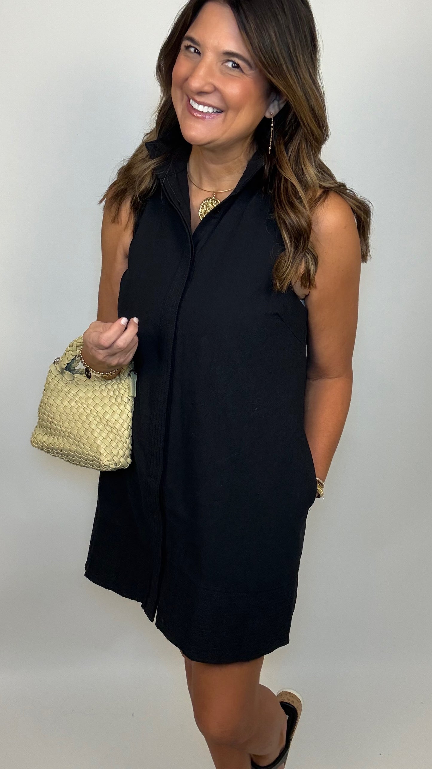 The High Collar Black Sleeveless Dress