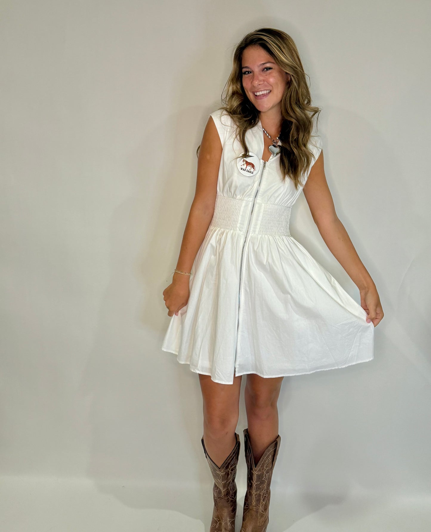 The Zip Mini Dress in White - Triple Charm Boutique