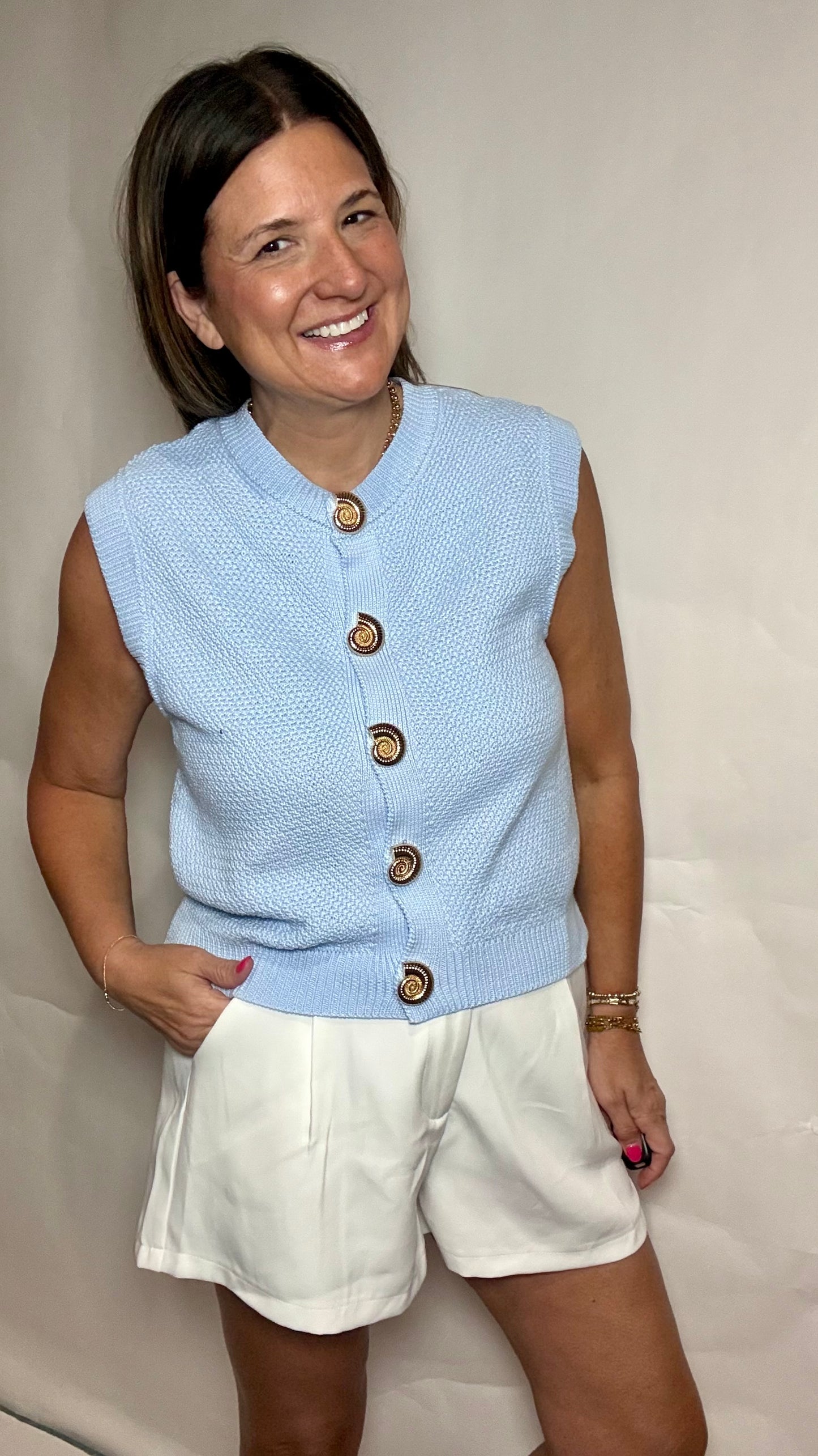 The Baby Blue Button Up Shell Sweater