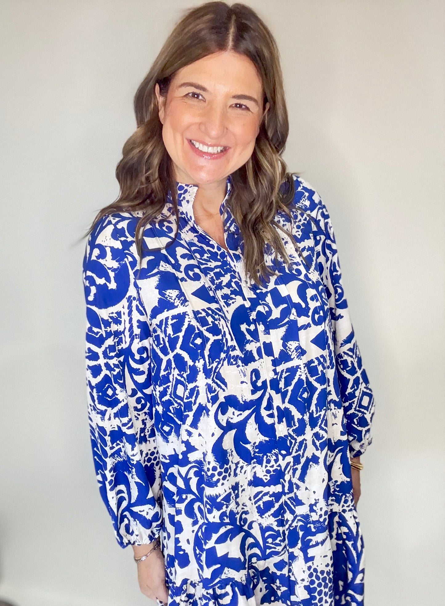 The Blue Fall Floral Long Sleeve Mini Dress