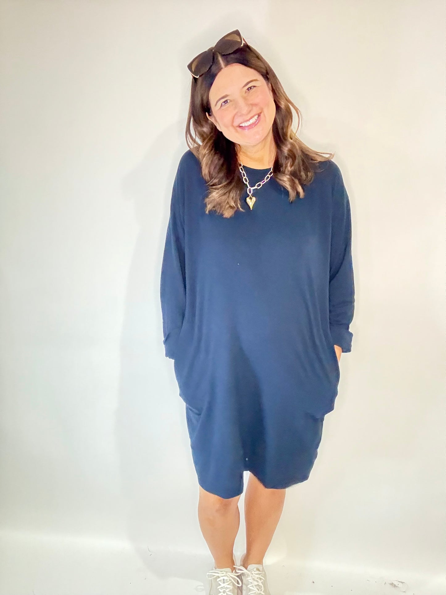 PJ Harlow Navy Blue Oversized Sweatshirt Dress/Gown - Triple Charm Boutique