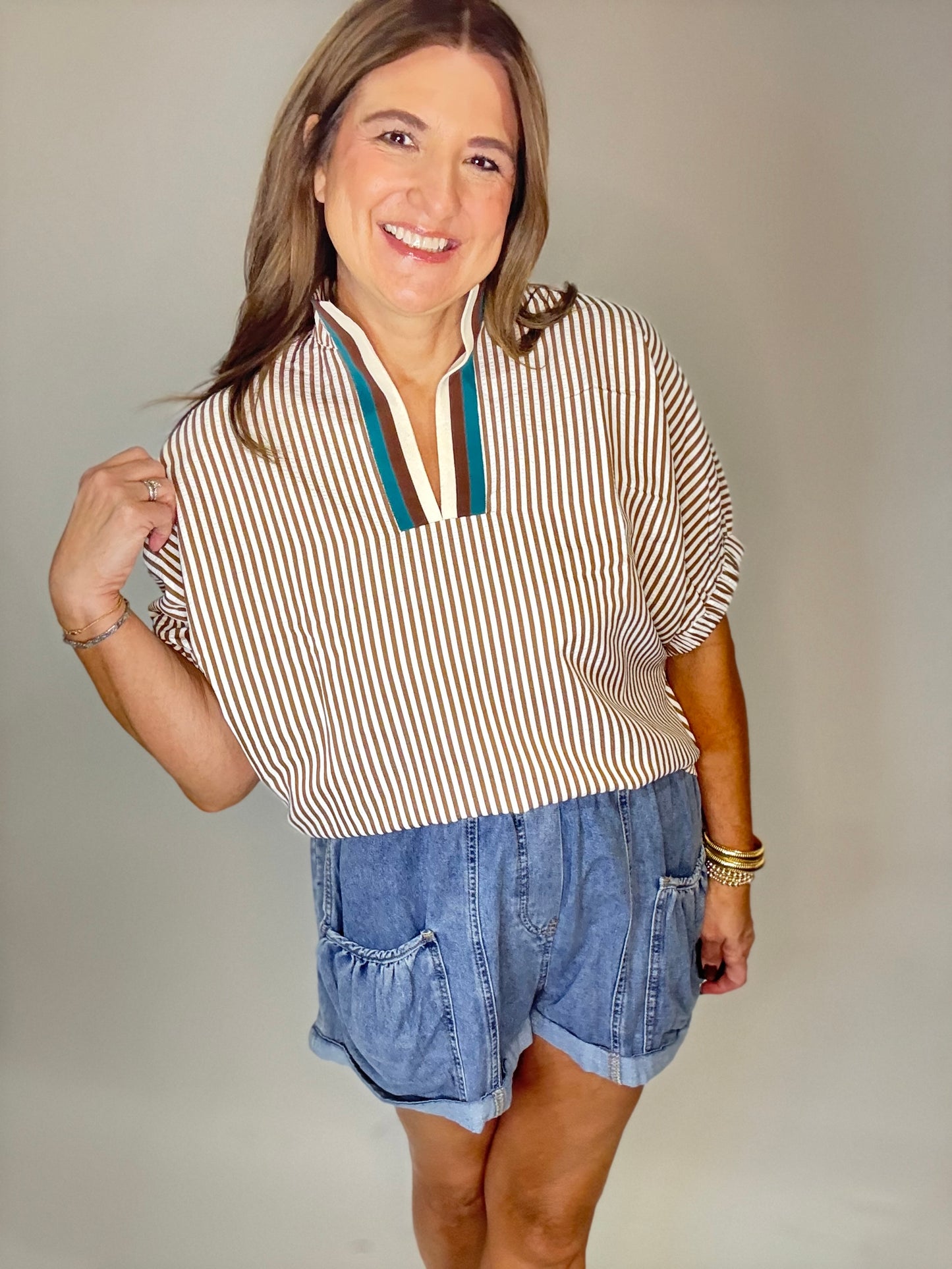 The Brown Stripe Caramel Top