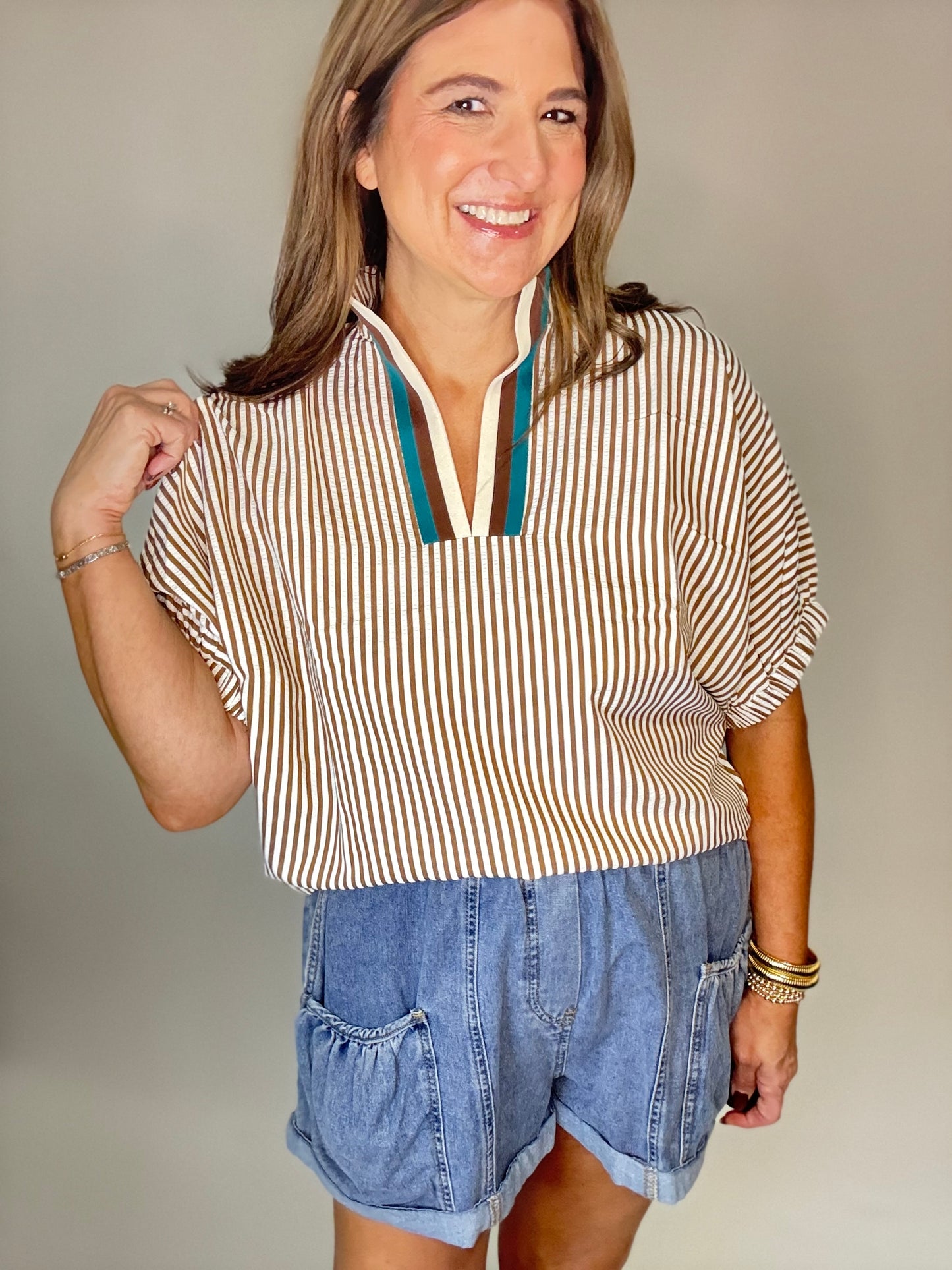 The Brown Stripe Caramel Top