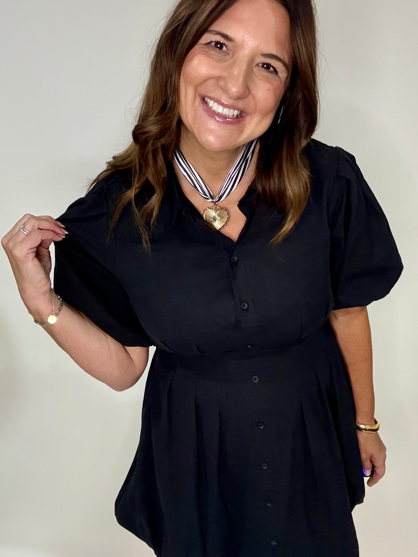 The Button Up Black Bubble Dress - Triple Charm Boutique
