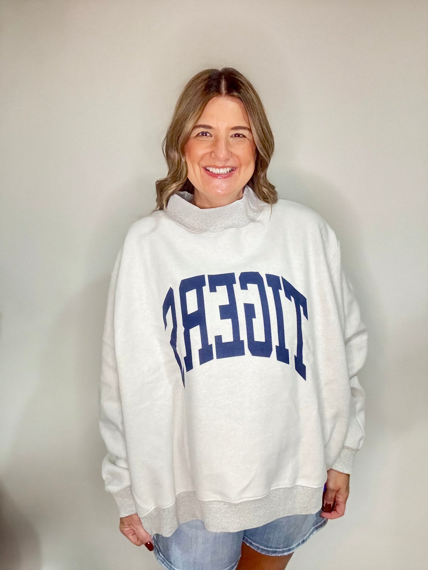 (Auburn) War Damn/Tigers print reversible mock neck sweatshirts - Triple Charm Boutique