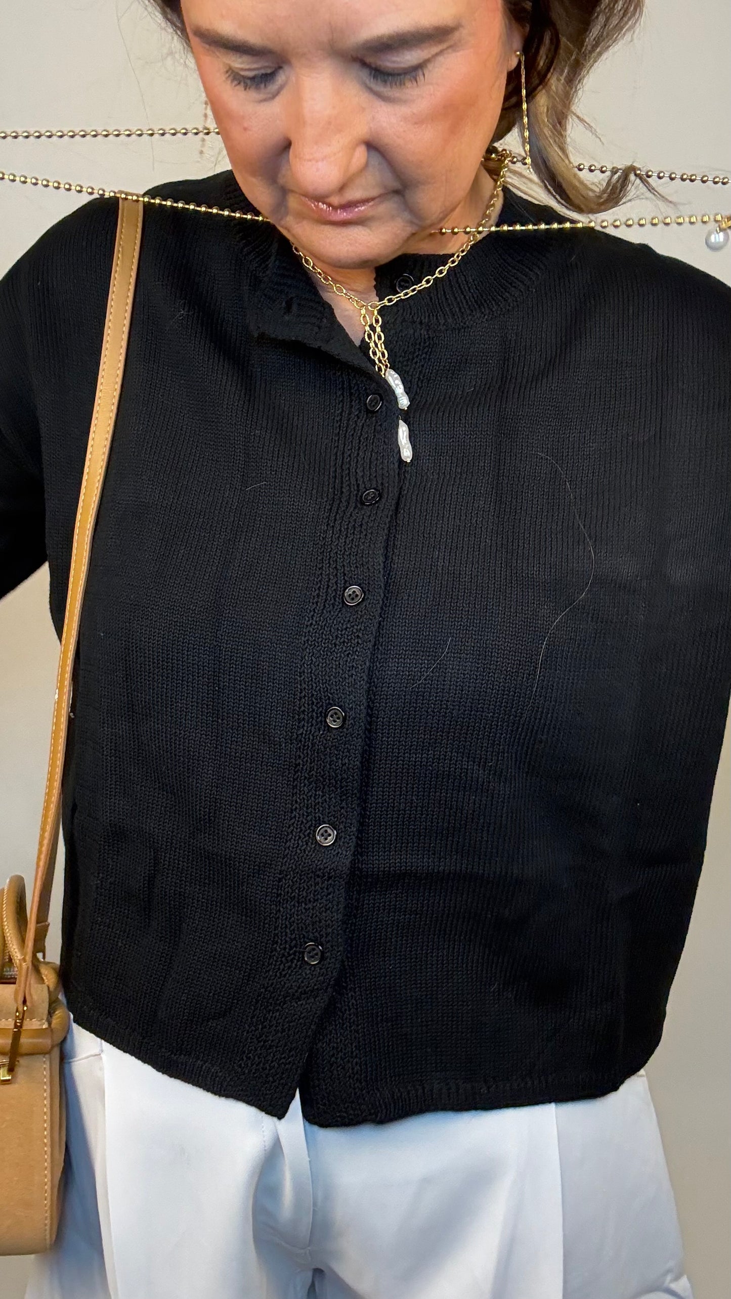 The Black Button-Up Short Sleeve Sweater