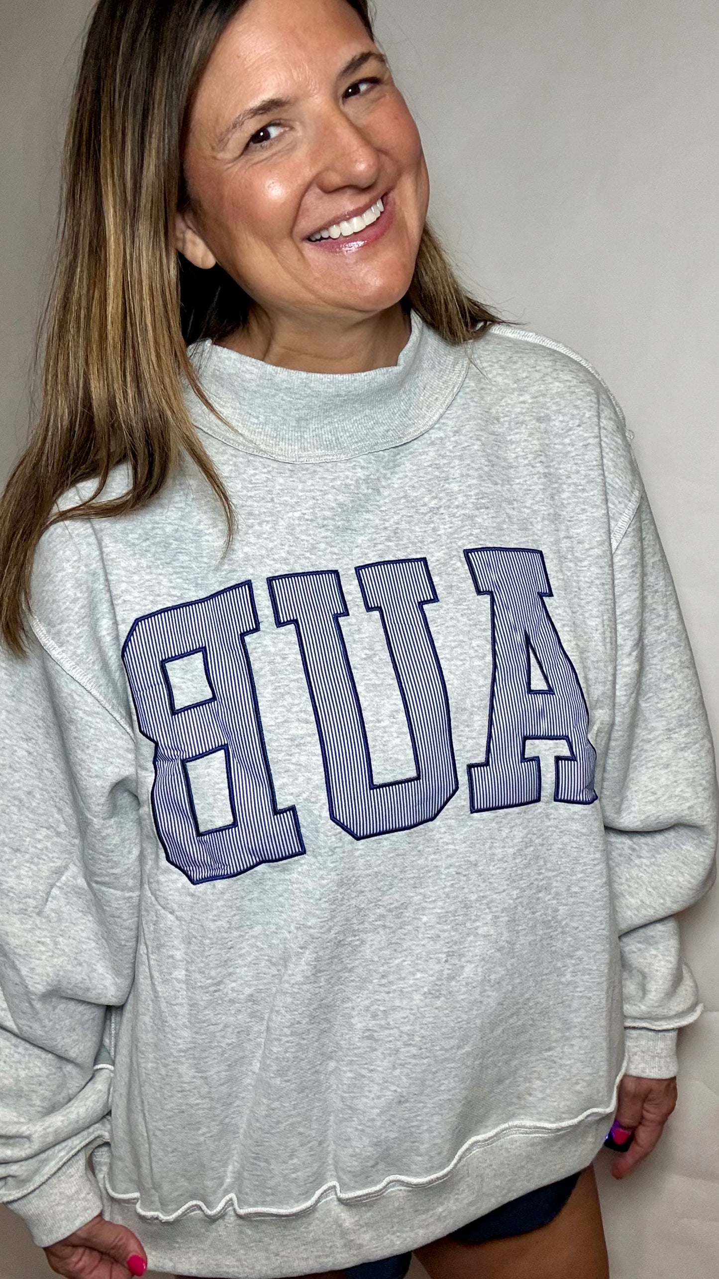 AUB Oversized Mock Neck Striped Sweatshirt