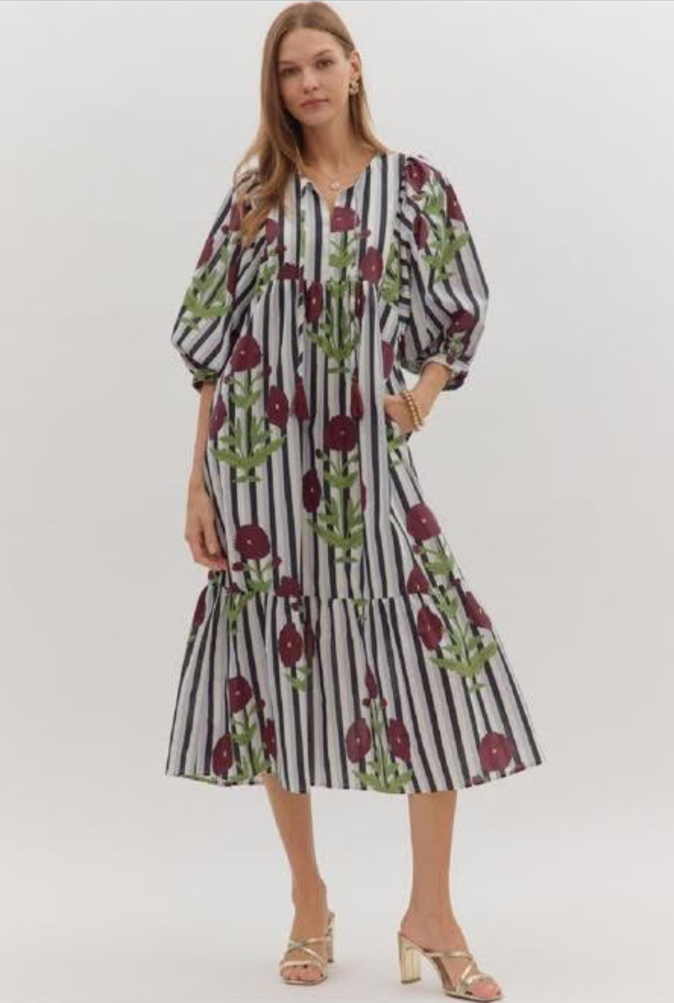 The Stripe Floral Tie Maxi Dress