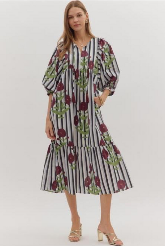 The Stripe Floral Tie Maxi Dress