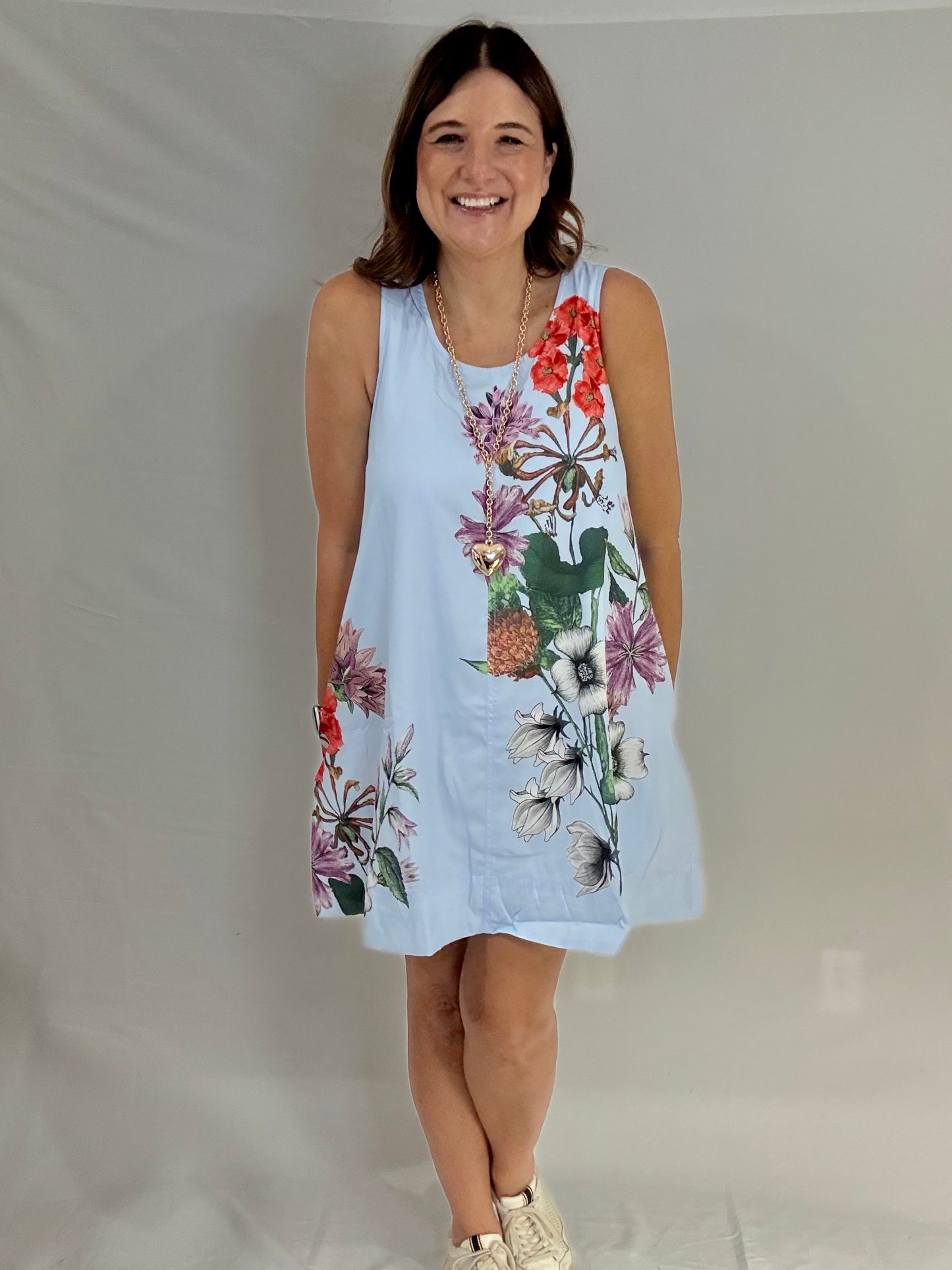 The Baby Blue Floral A-Line Dress - Triple Charm Boutique