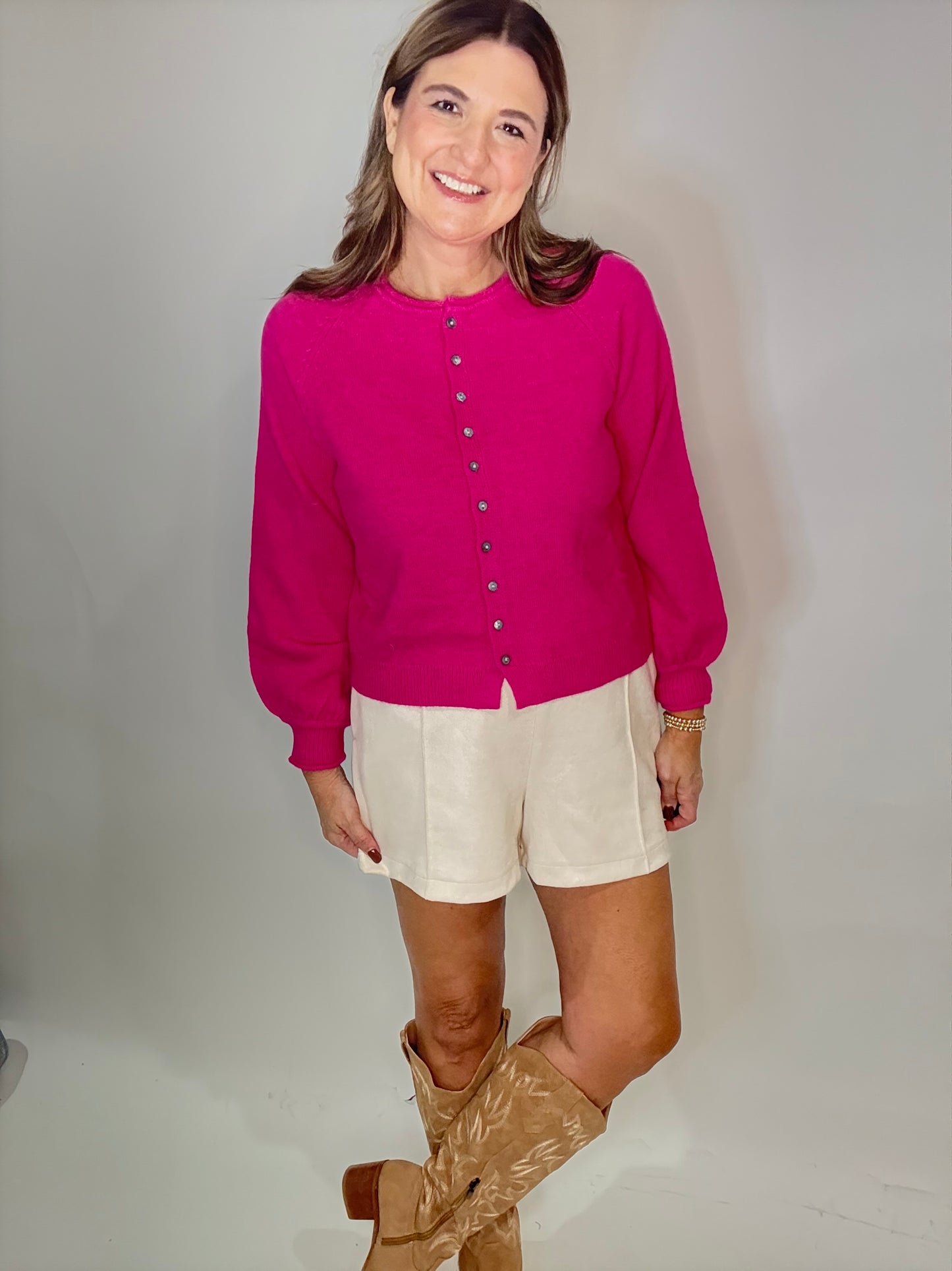 The Hot Pink Button Up Cardigan Sweater