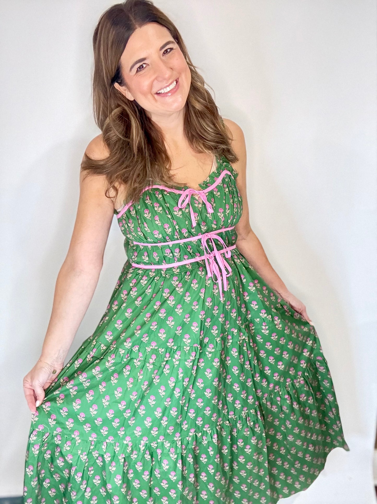 The Francie Green  Floral  Midi Dress