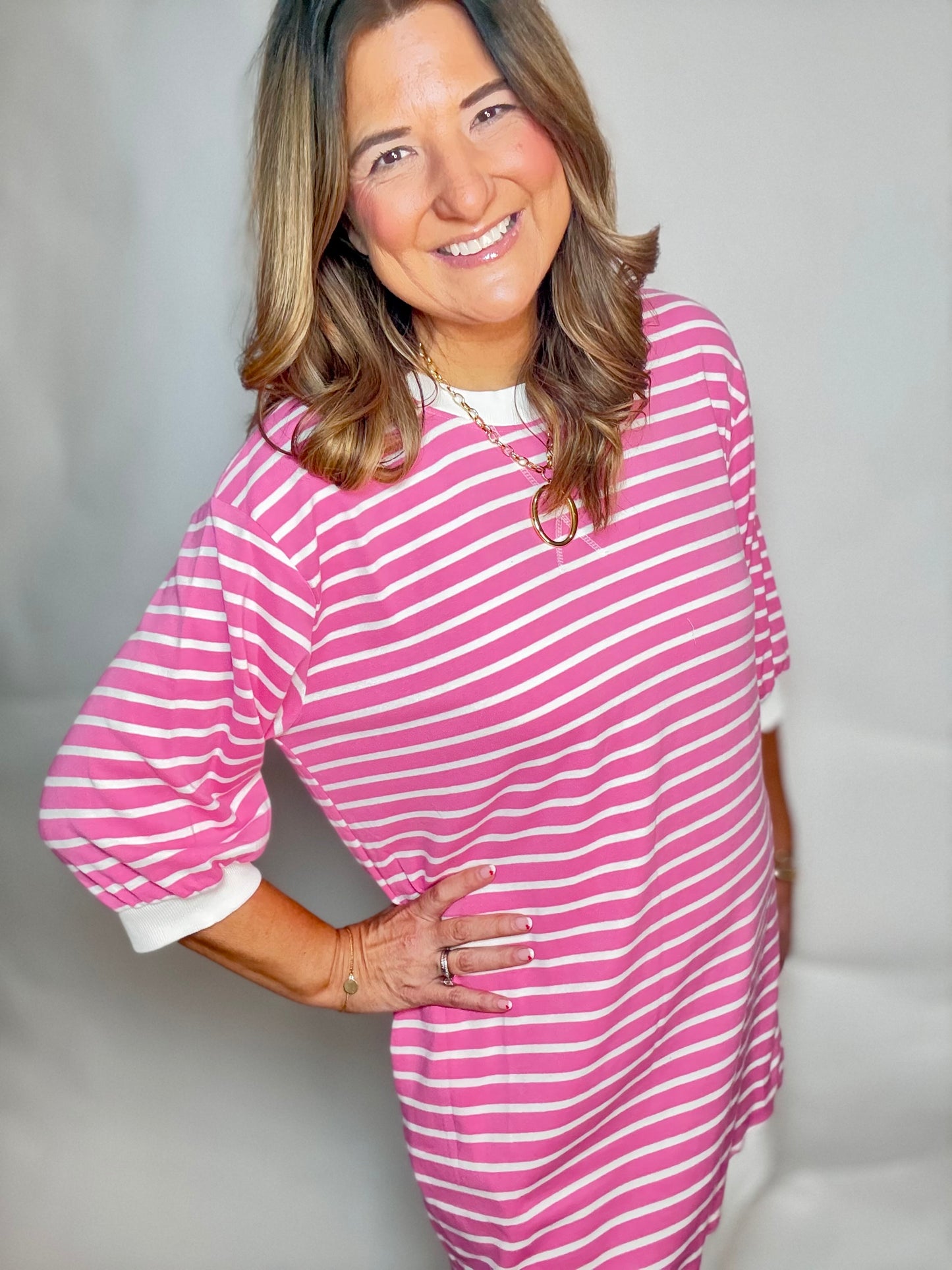 The Pink Stripe Comfy Dress - Triple Charm Boutique