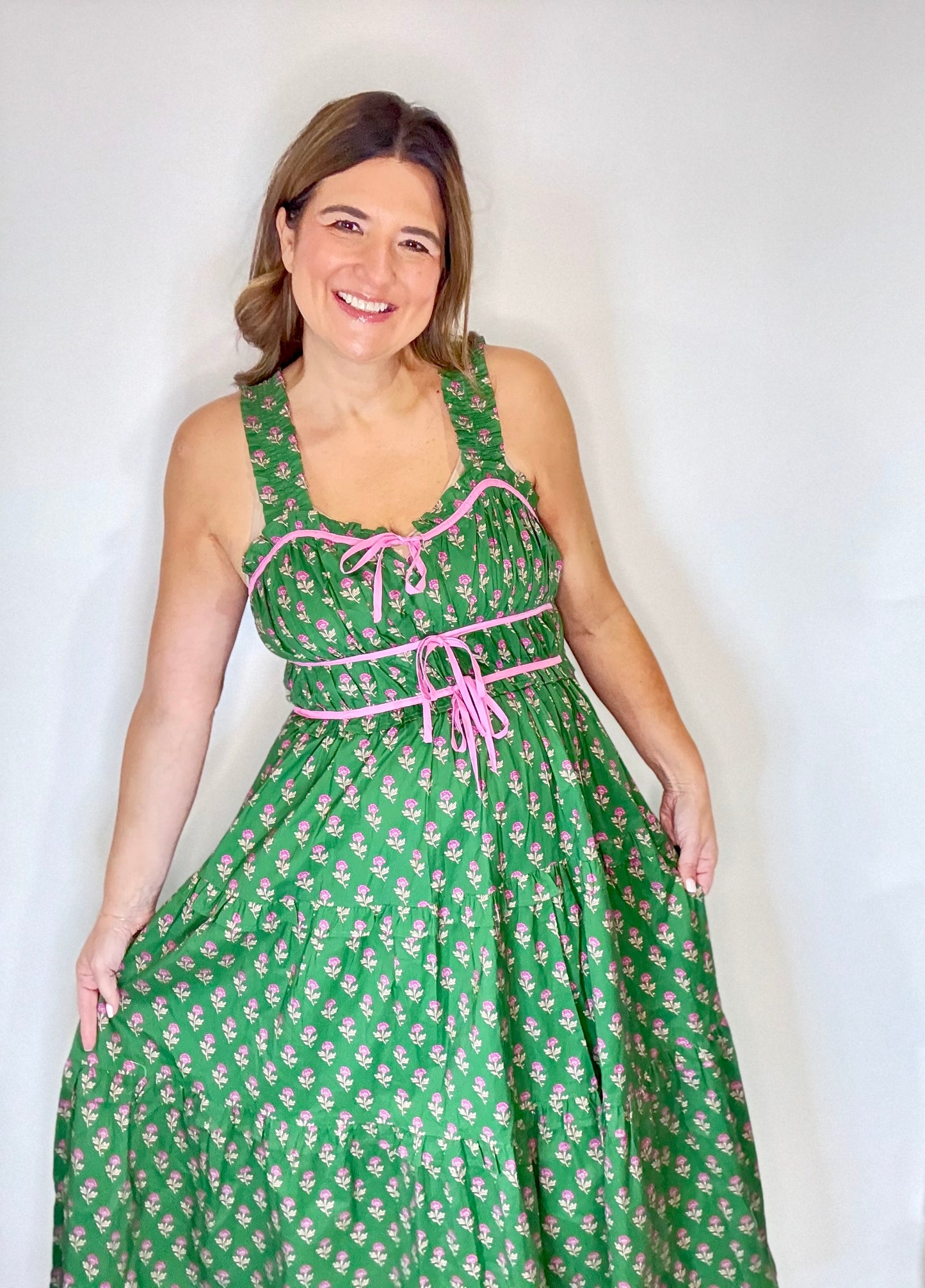 The Francie Green  Floral  Midi Dress