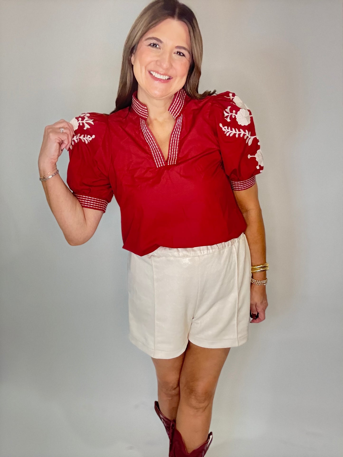 The Brick & White Embroidered Blouse