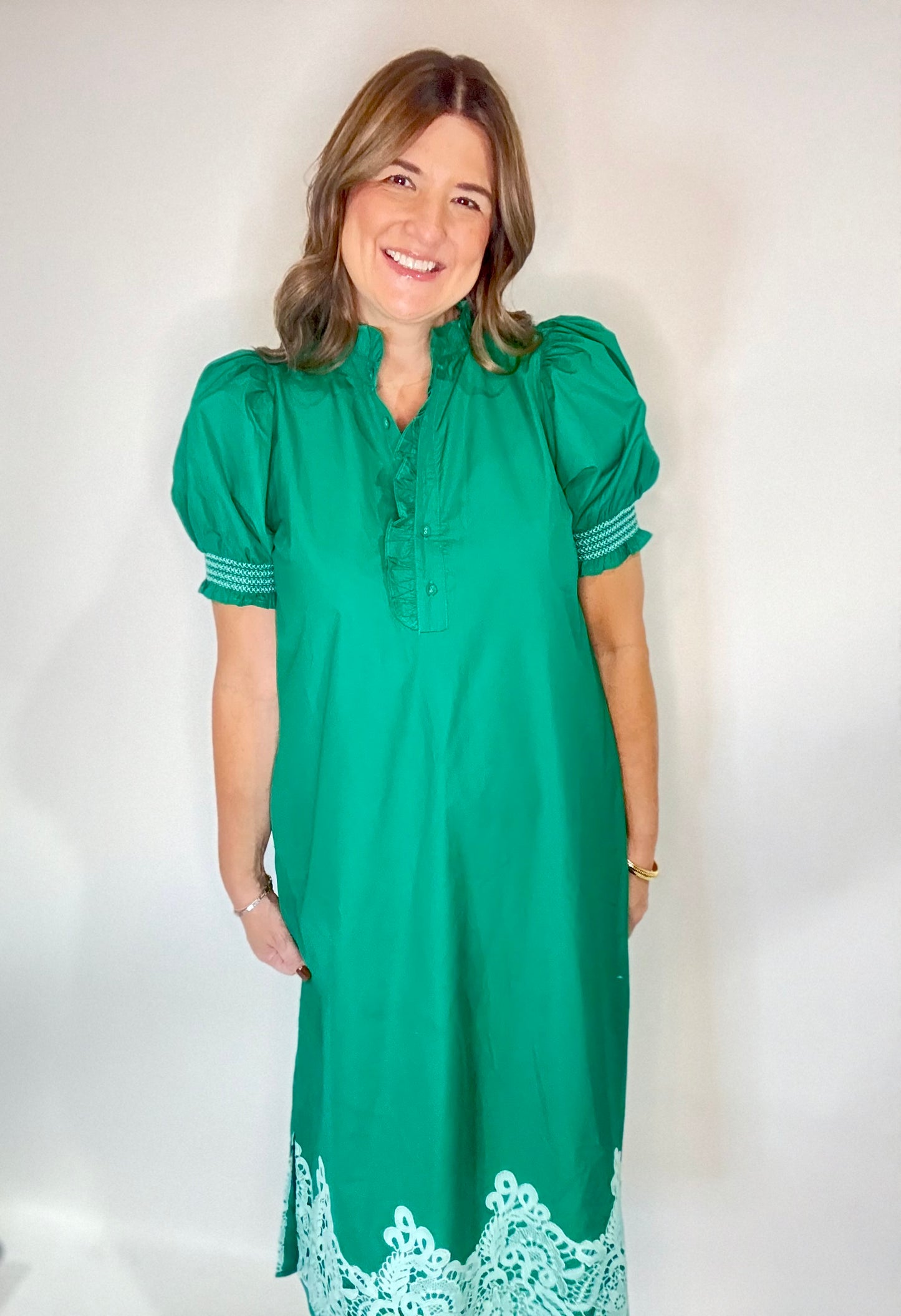 The Kelly Green Embroidered Midi Dress - Triple Charm Boutique