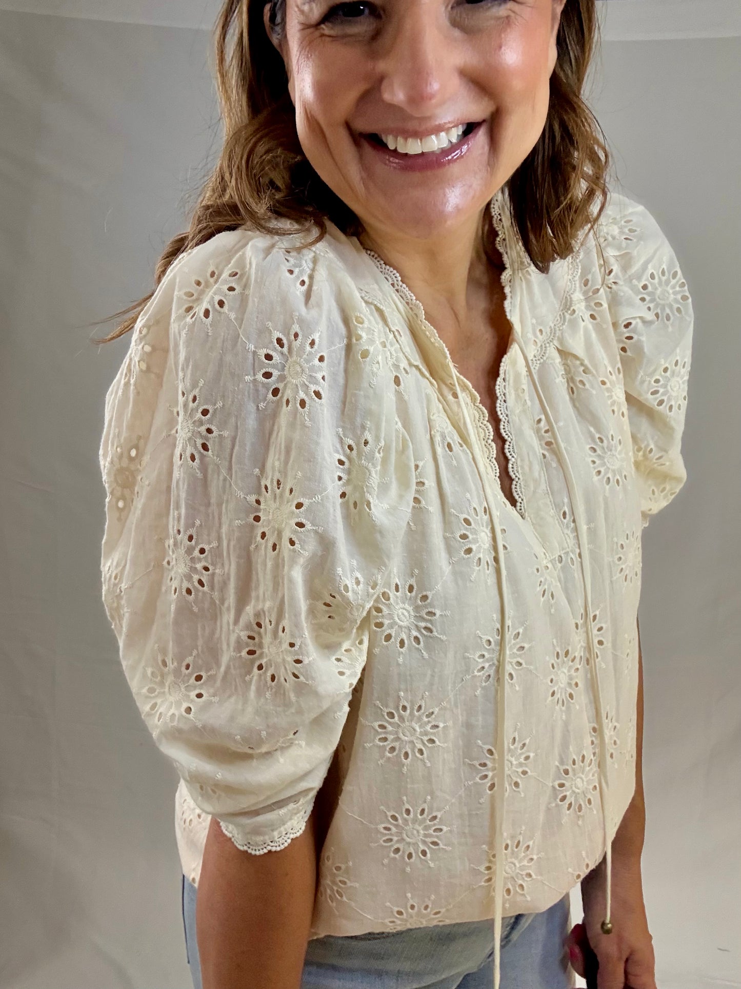 The Cream Eyelet Lace Blouse - Triple Charm Boutique