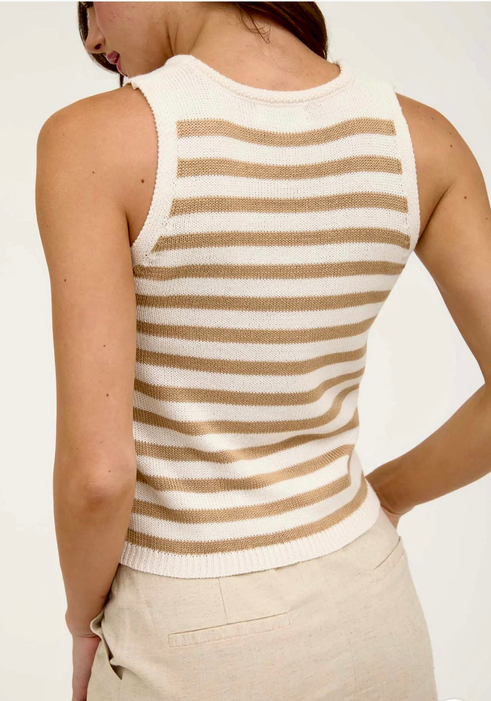 The Tan and Cream Stripe Sweater - Triple Charm Boutique