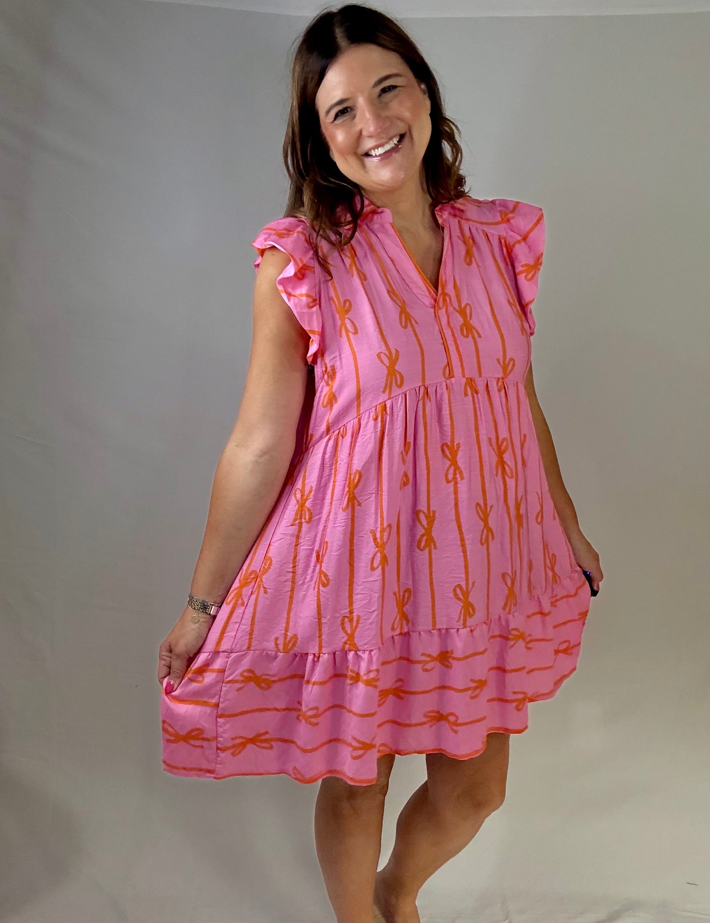 The Pink and Orange Bow Dress - Triple Charm Boutique