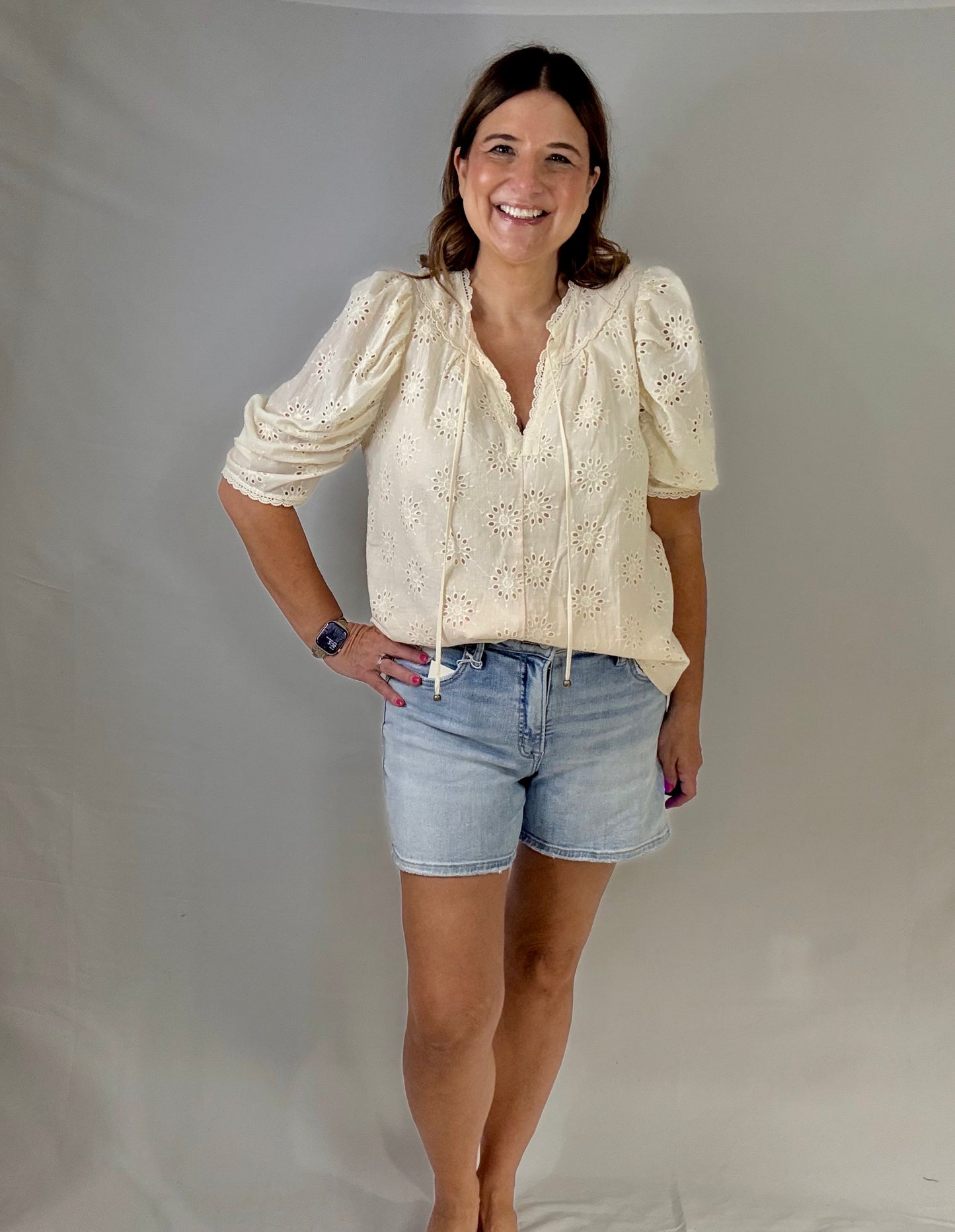 The Cream Eyelet Lace Blouse - Triple Charm Boutique