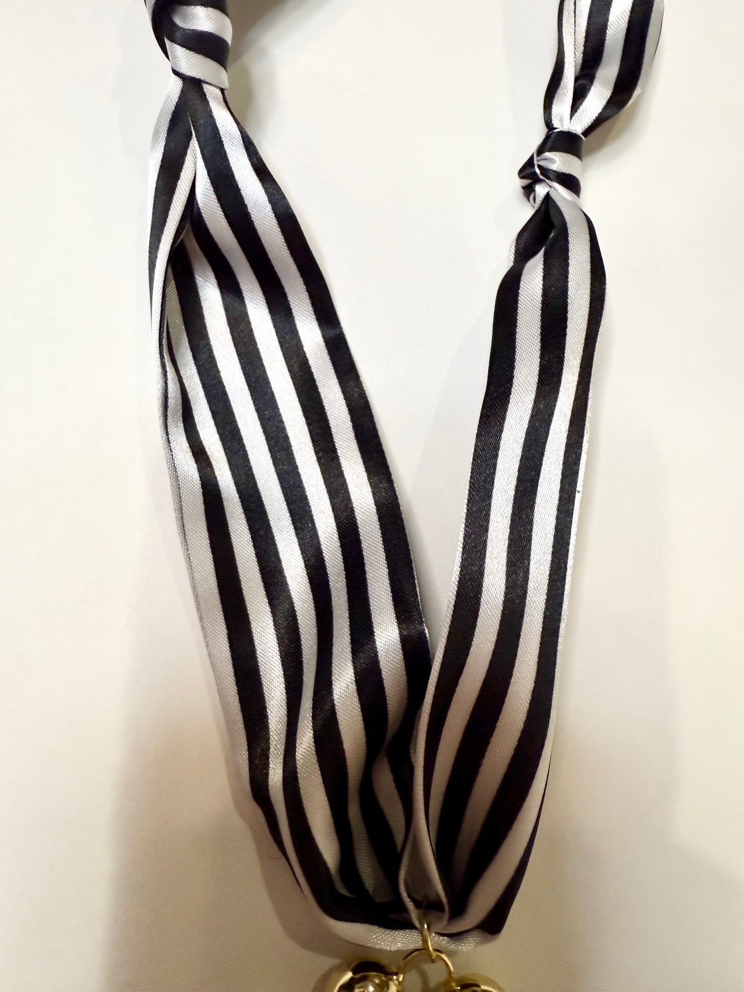 Scarf Heart Necklace in Black Stripe Print - Triple Charm Boutique