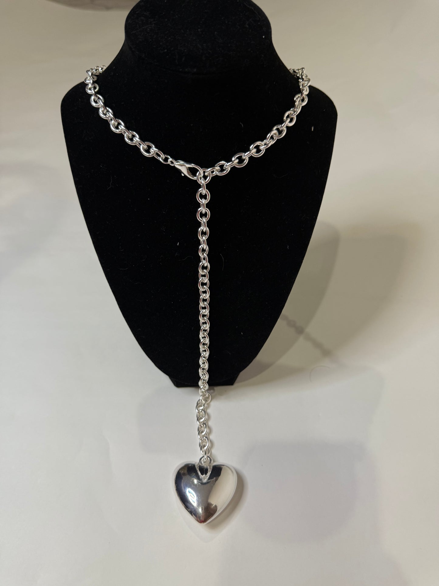 Chunky Silver Heart Chain Necklace - Triple Charm Boutique