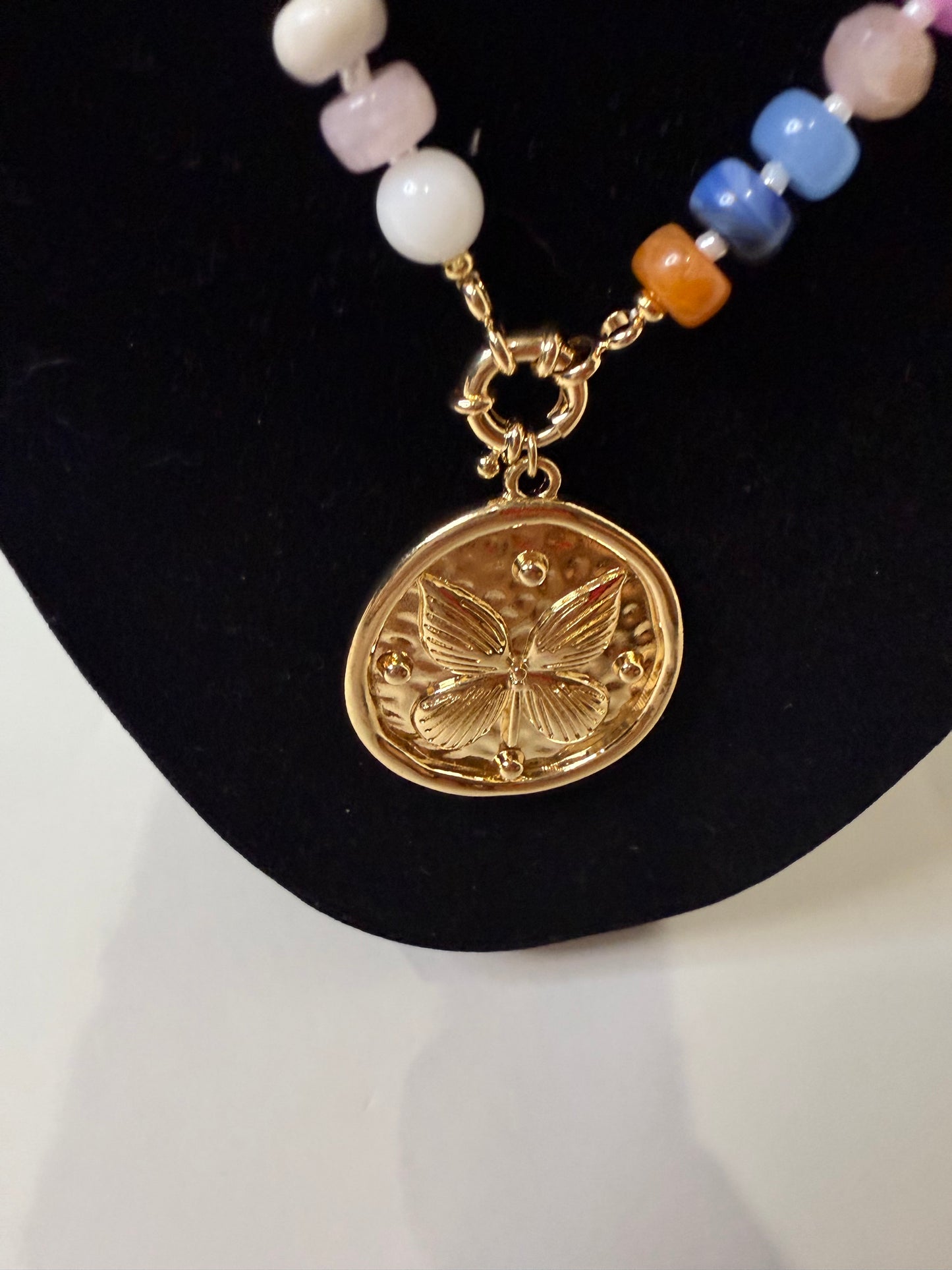 Butterfly Gold Charm Multi Stone Necklace - Triple Charm Boutique
