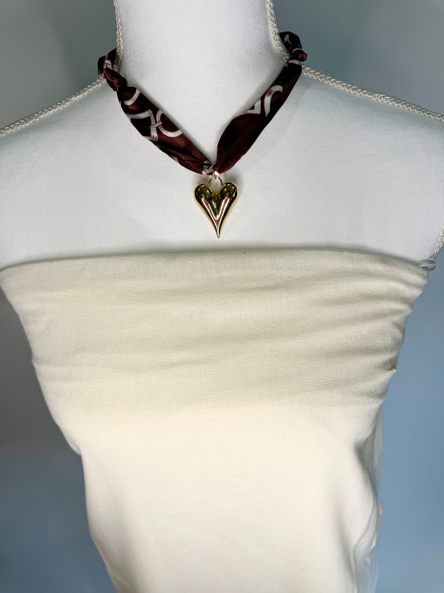 Scarf Heart Necklace in Brown Chain Print - Triple Charm Boutique