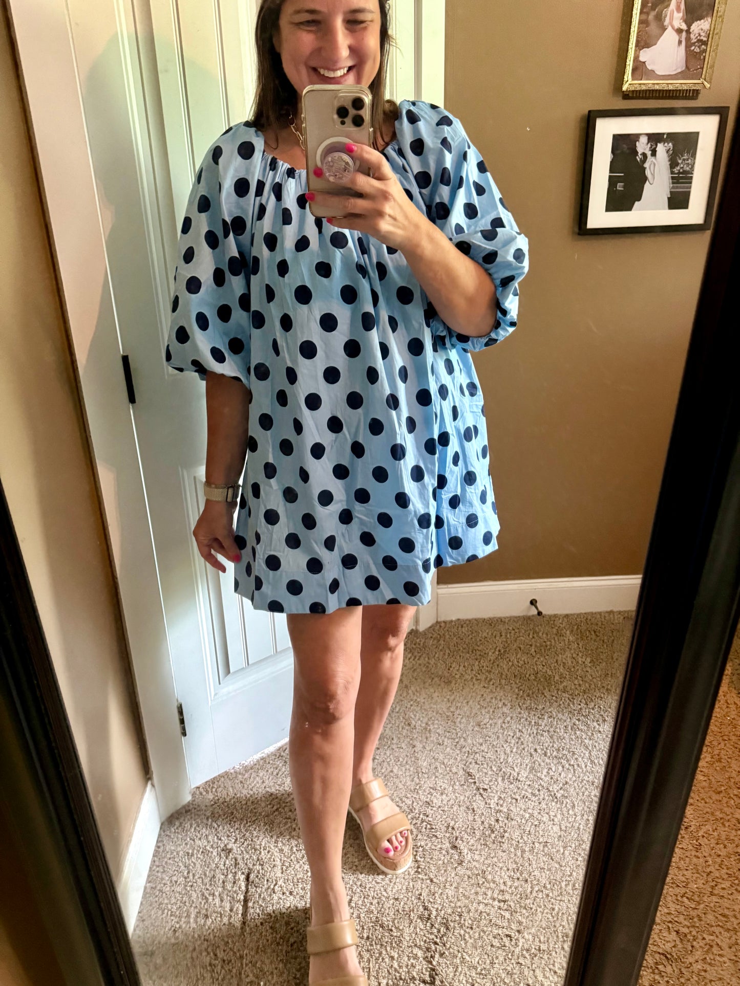 The Dotty Blue Dress - Triple Charm Boutique