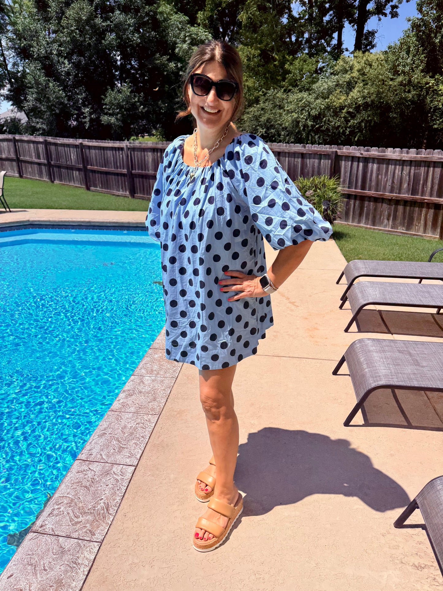 The Dotty Blue Dress - Triple Charm Boutique