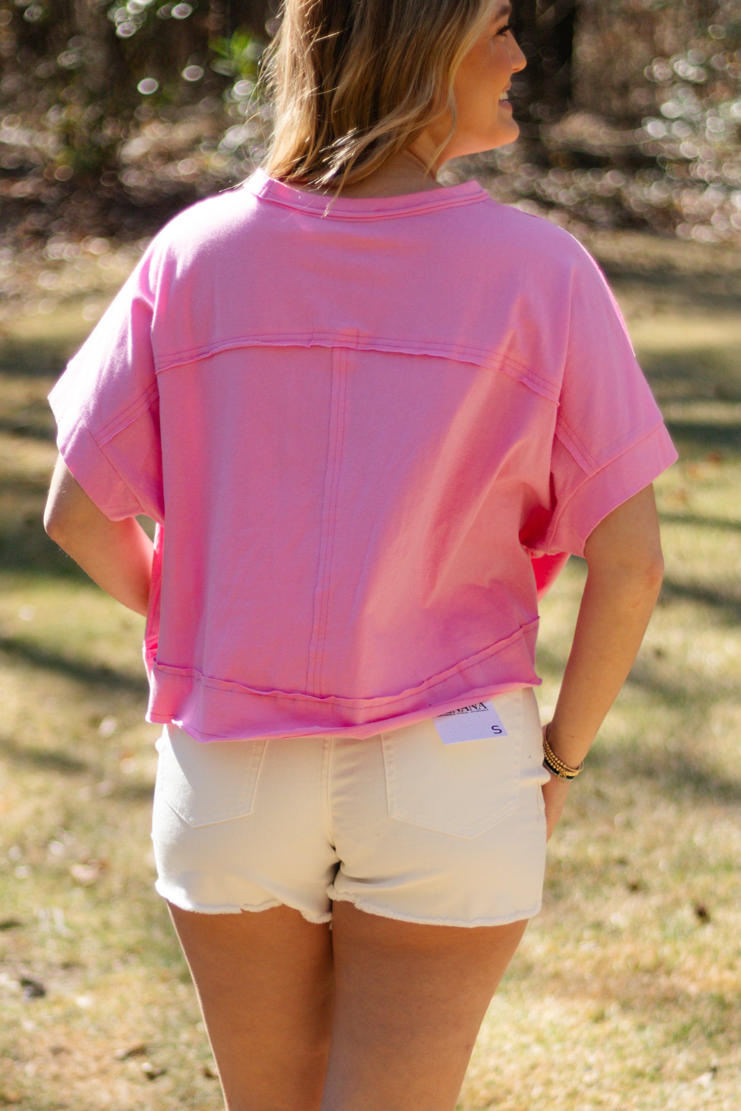 You Love Me Oversized Crop Shirt in Candy Pink - Triple Charm Boutique