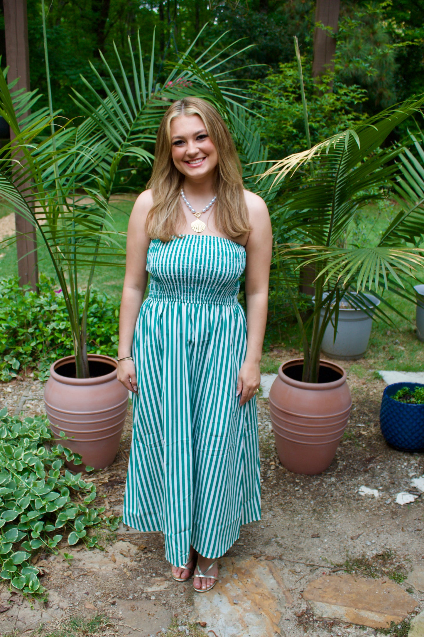 The Green Stripe Master’s Dress - Triple Charm Boutique