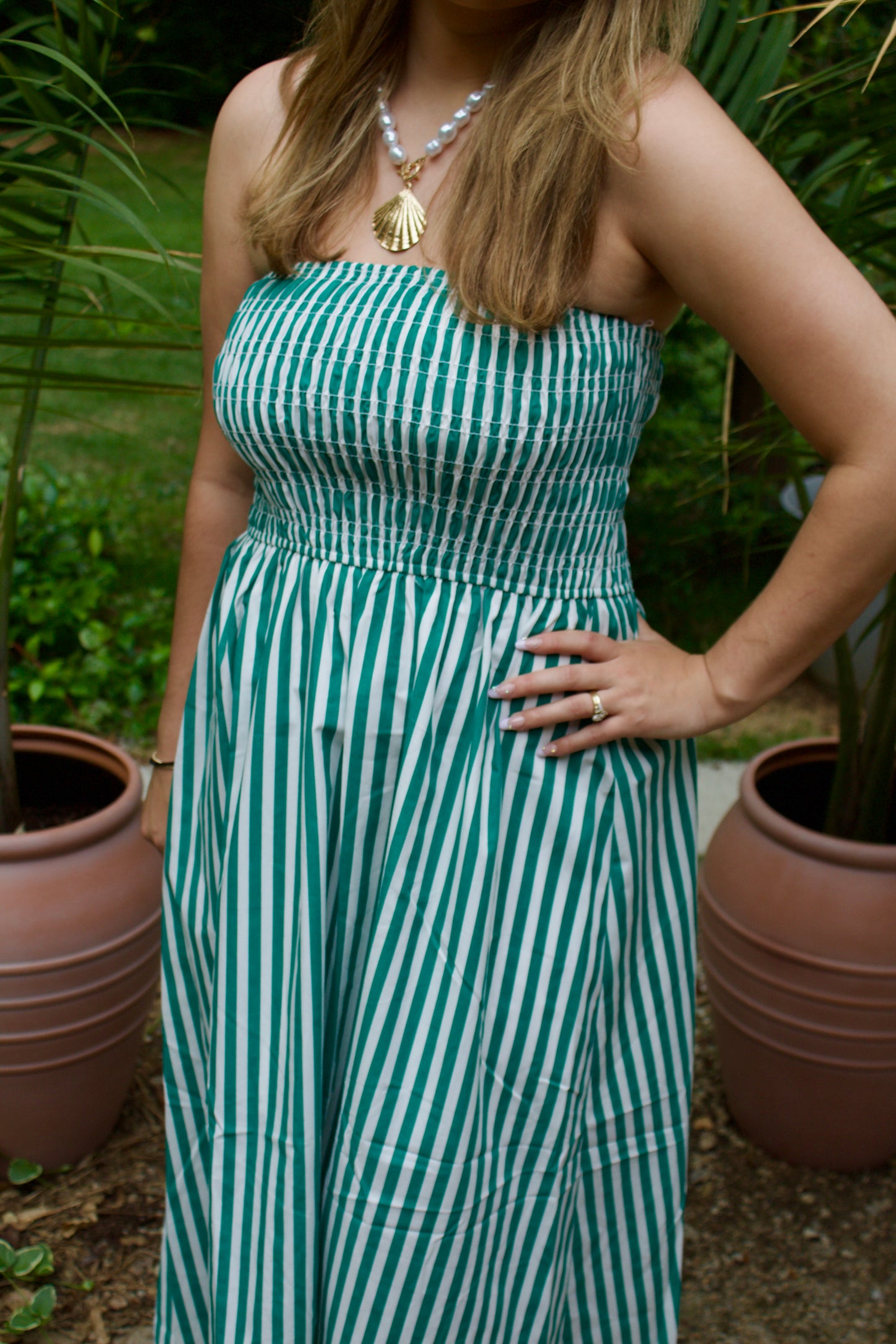 The Green Stripe Master’s Dress - Triple Charm Boutique