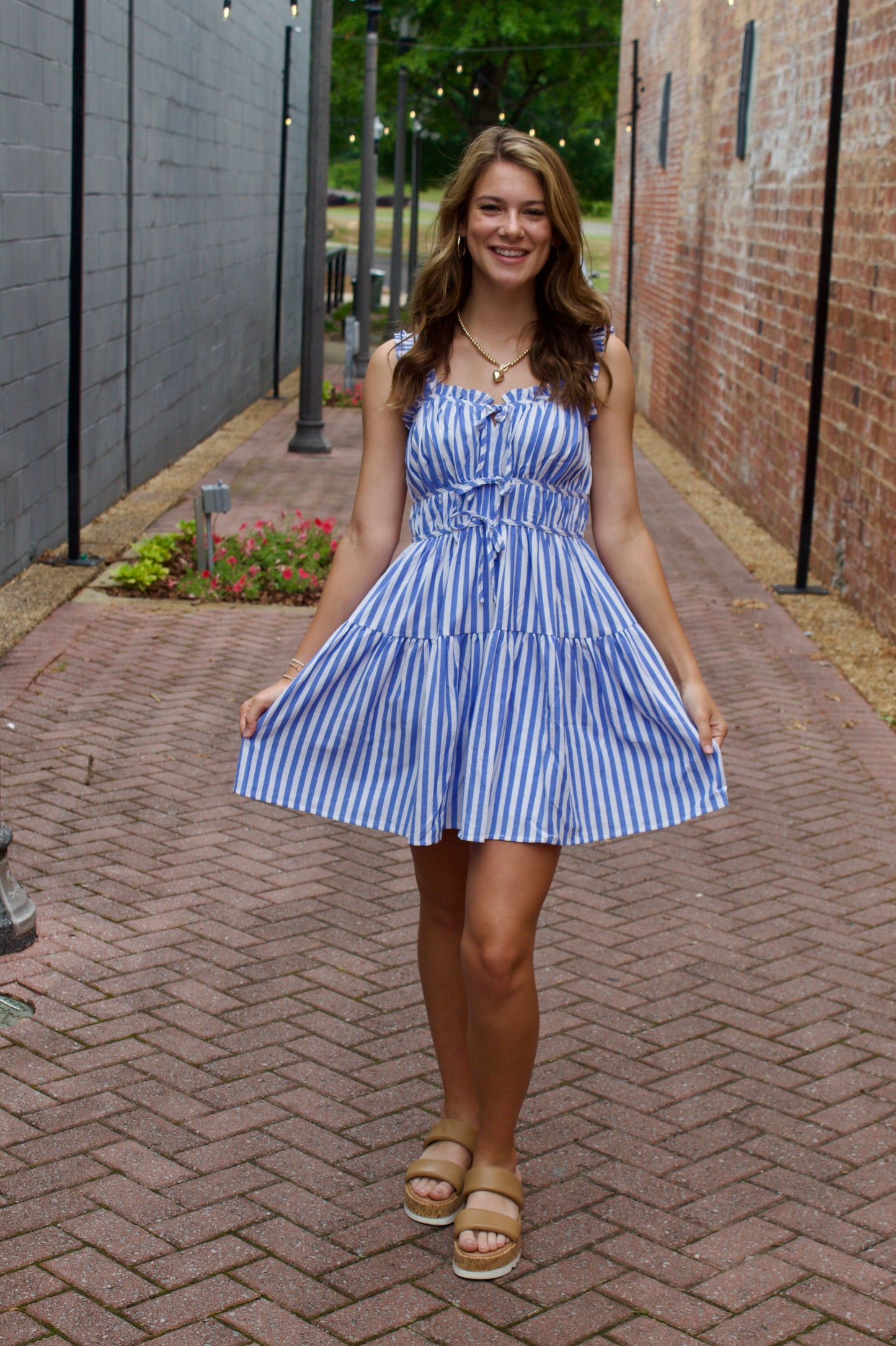 Summer Stripe Blue Mini Dress