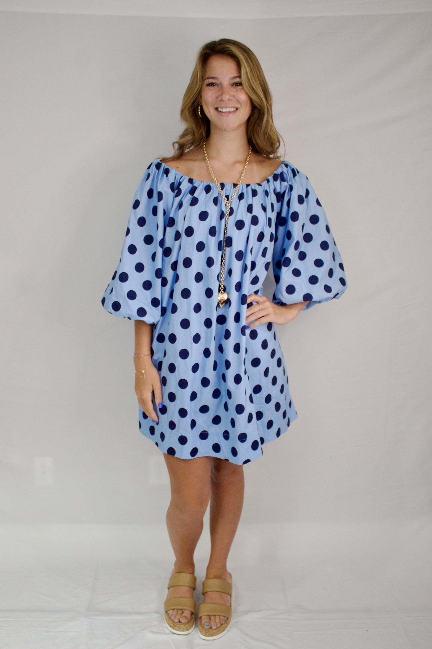 The Dotty Blue Dress - Triple Charm Boutique
