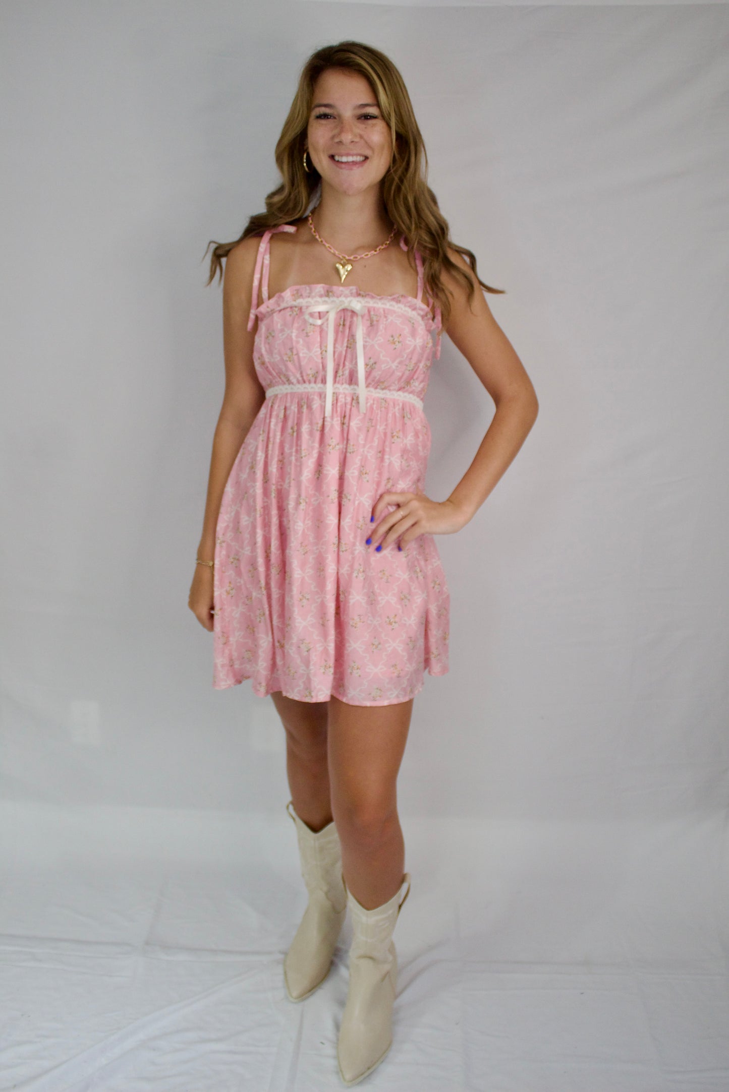The Emma Pink Bow Dress - Triple Charm Boutique