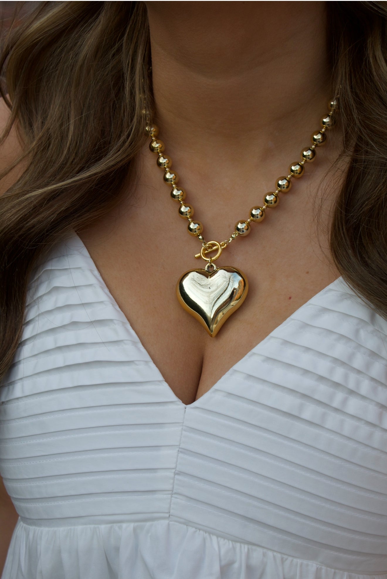 Gold Heart Beaded Toggle Statement Necklace - Triple Charm Boutique