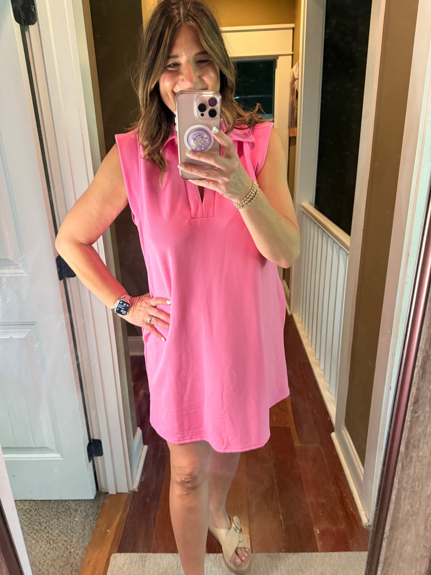 The Country Club Collared Dress in Pink - Triple Charm Boutique