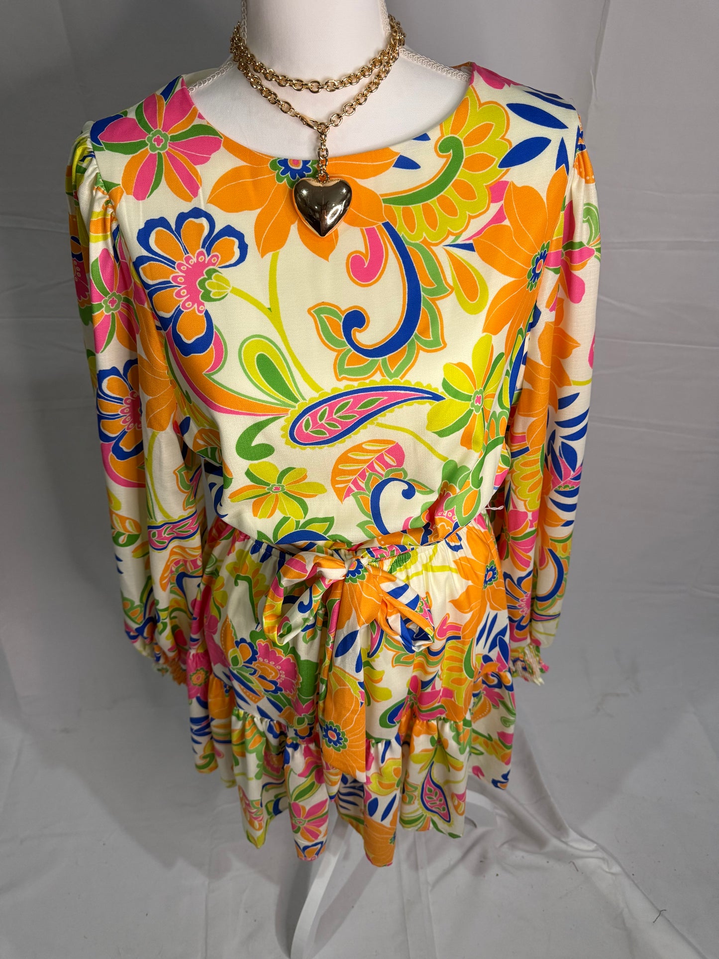 Bright Flower Tie Dress - Triple Charm Boutique